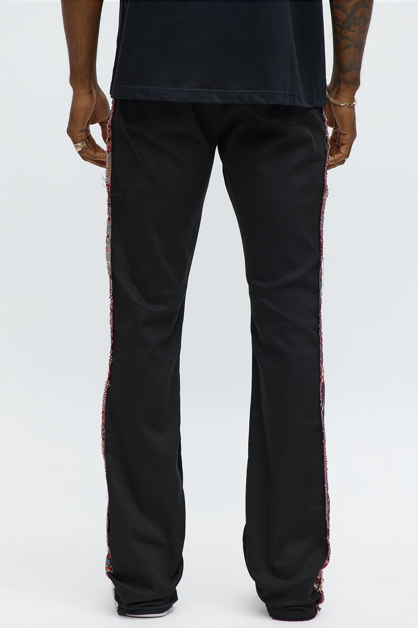 Stacked Slim Flare Hit The Side With Tapestry Jeans - Black