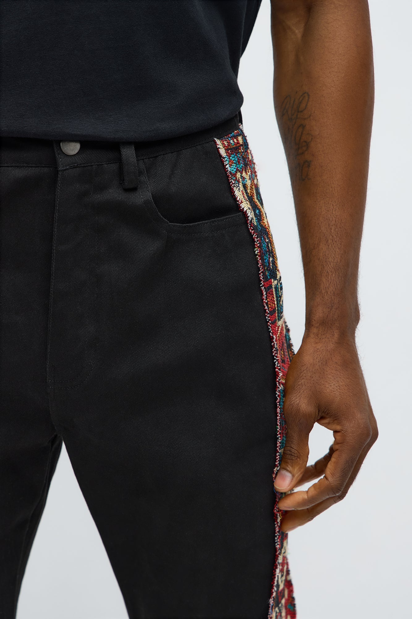 Stacked Slim Flare Hit The Side With Tapestry Jeans - Black