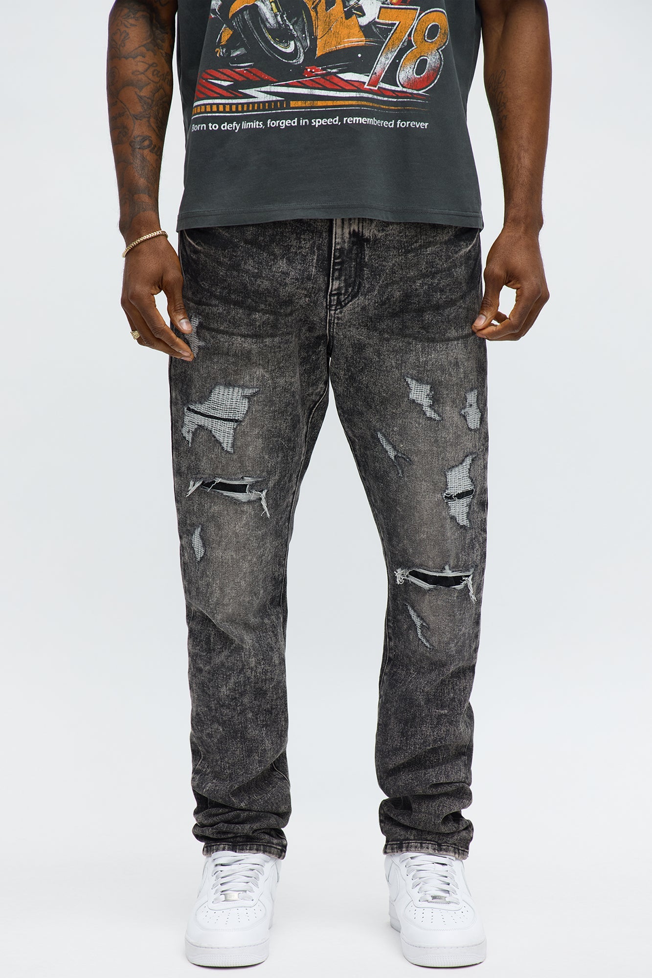 Stacked Skinny Bet Rip And Repair Jean - Grey