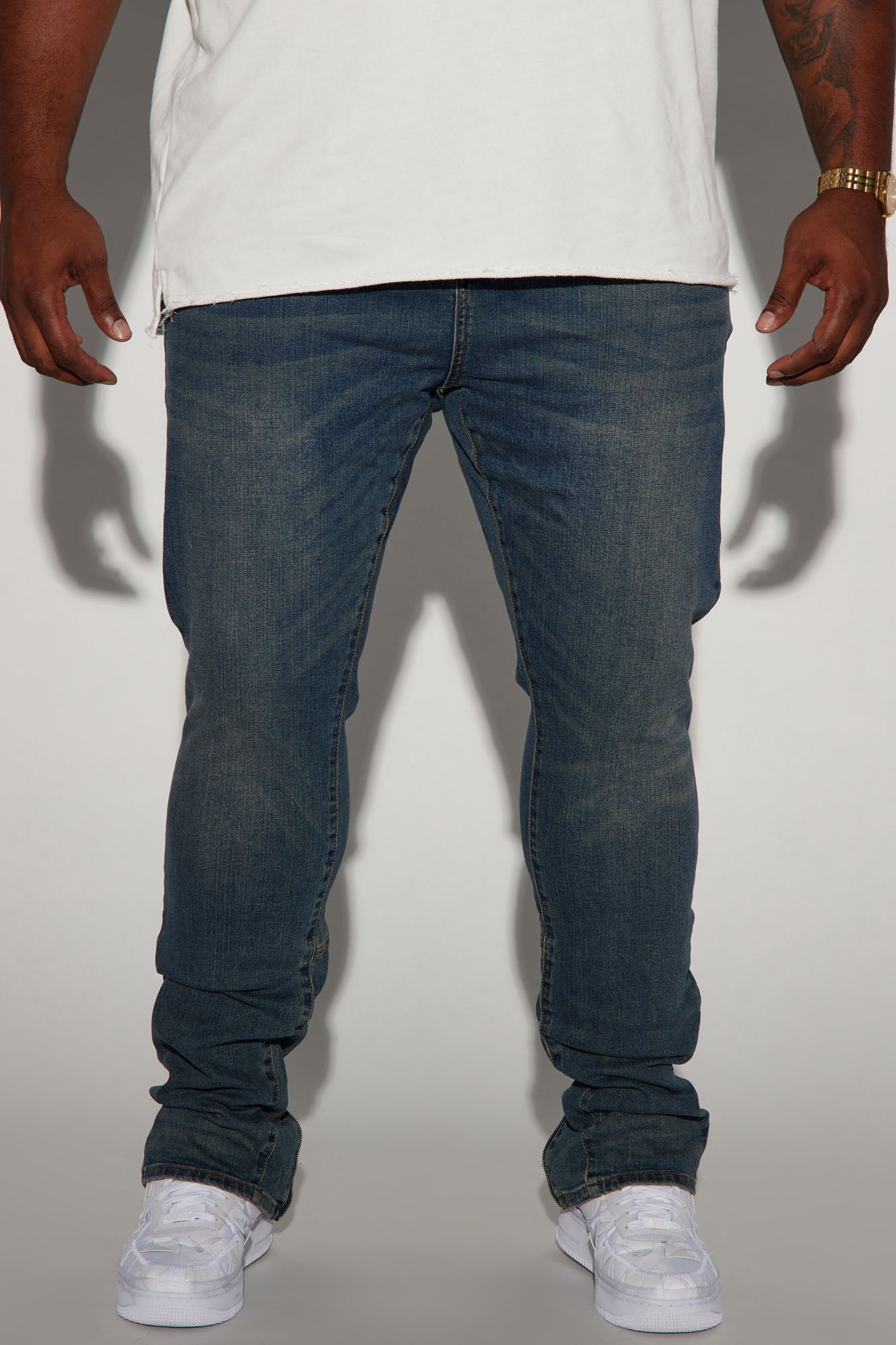 Drop Top Back Zip Stacked Skinny Jeans - Vintage Blue Wash