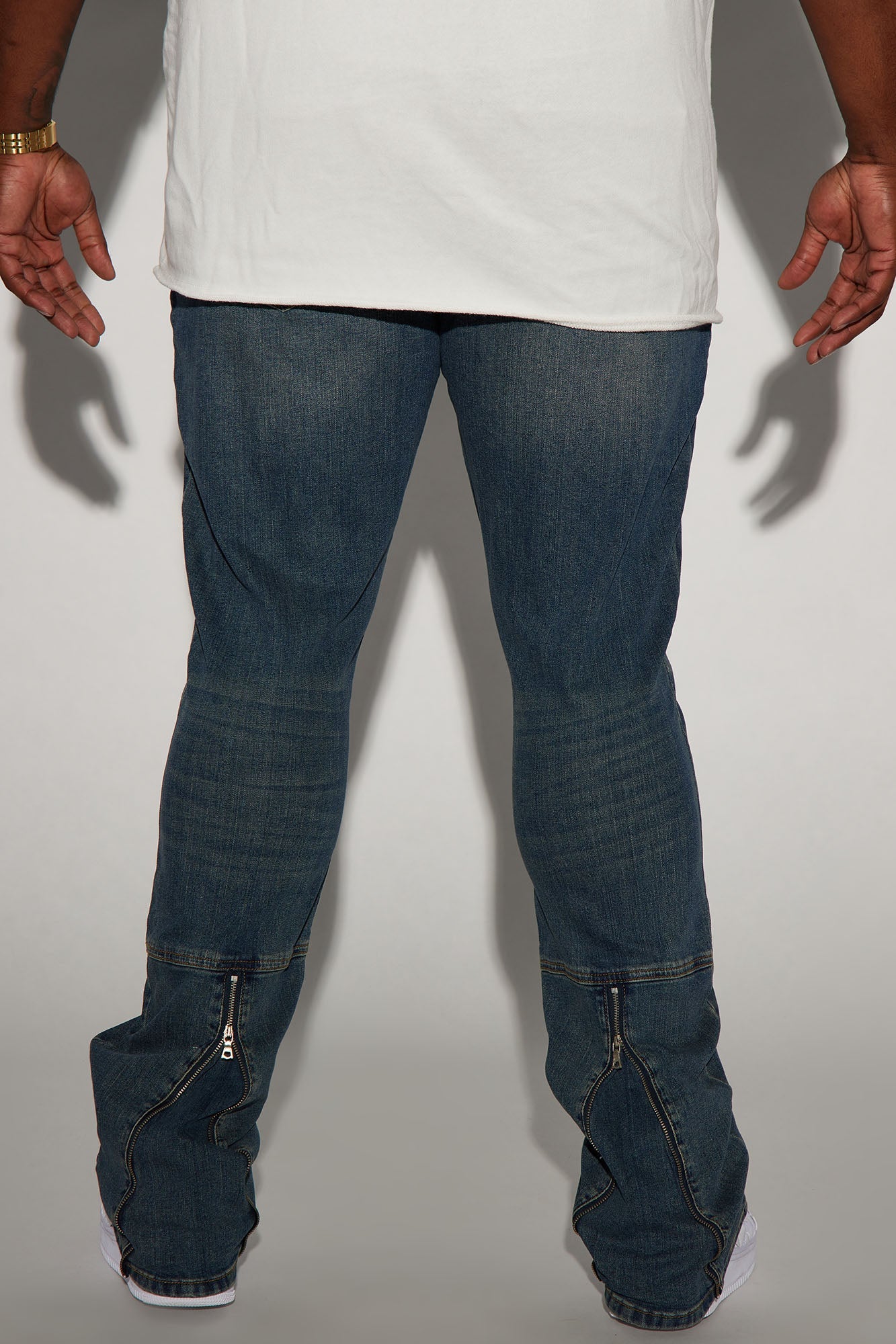 Drop Top Back Zip Stacked Skinny Jeans - Vintage Blue Wash