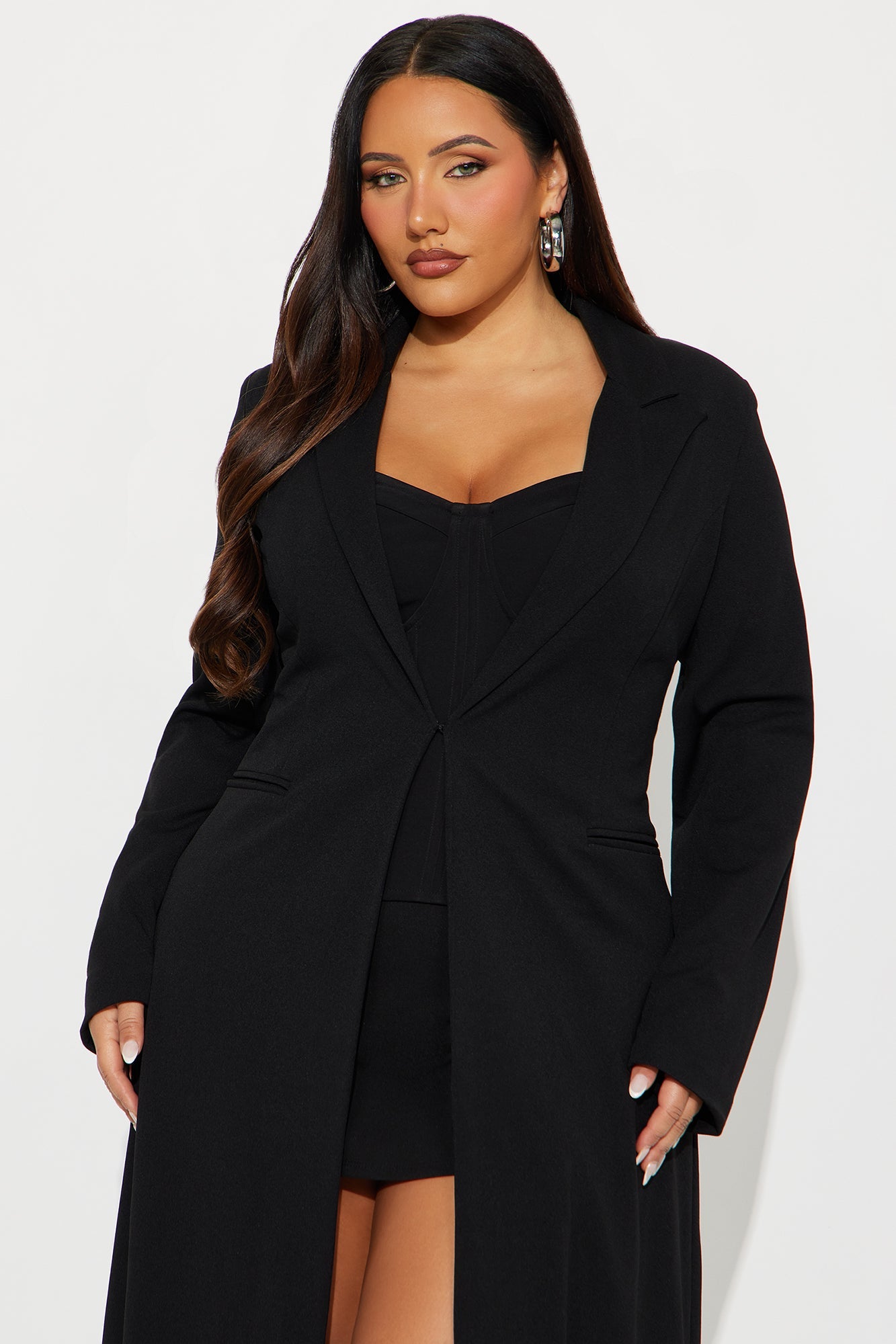 Feeling Regal Crepe Coat - Black
