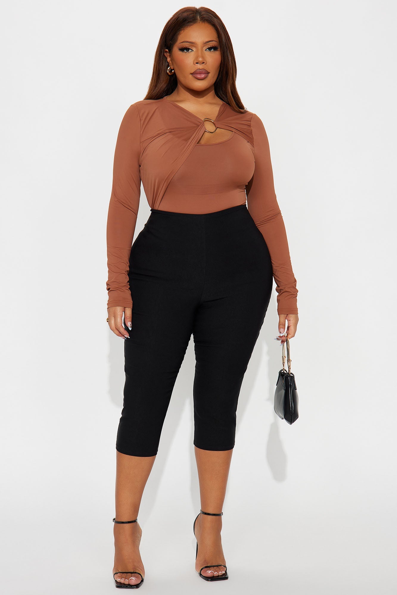 Libra Ruched Long Sleeve Top - Brown
