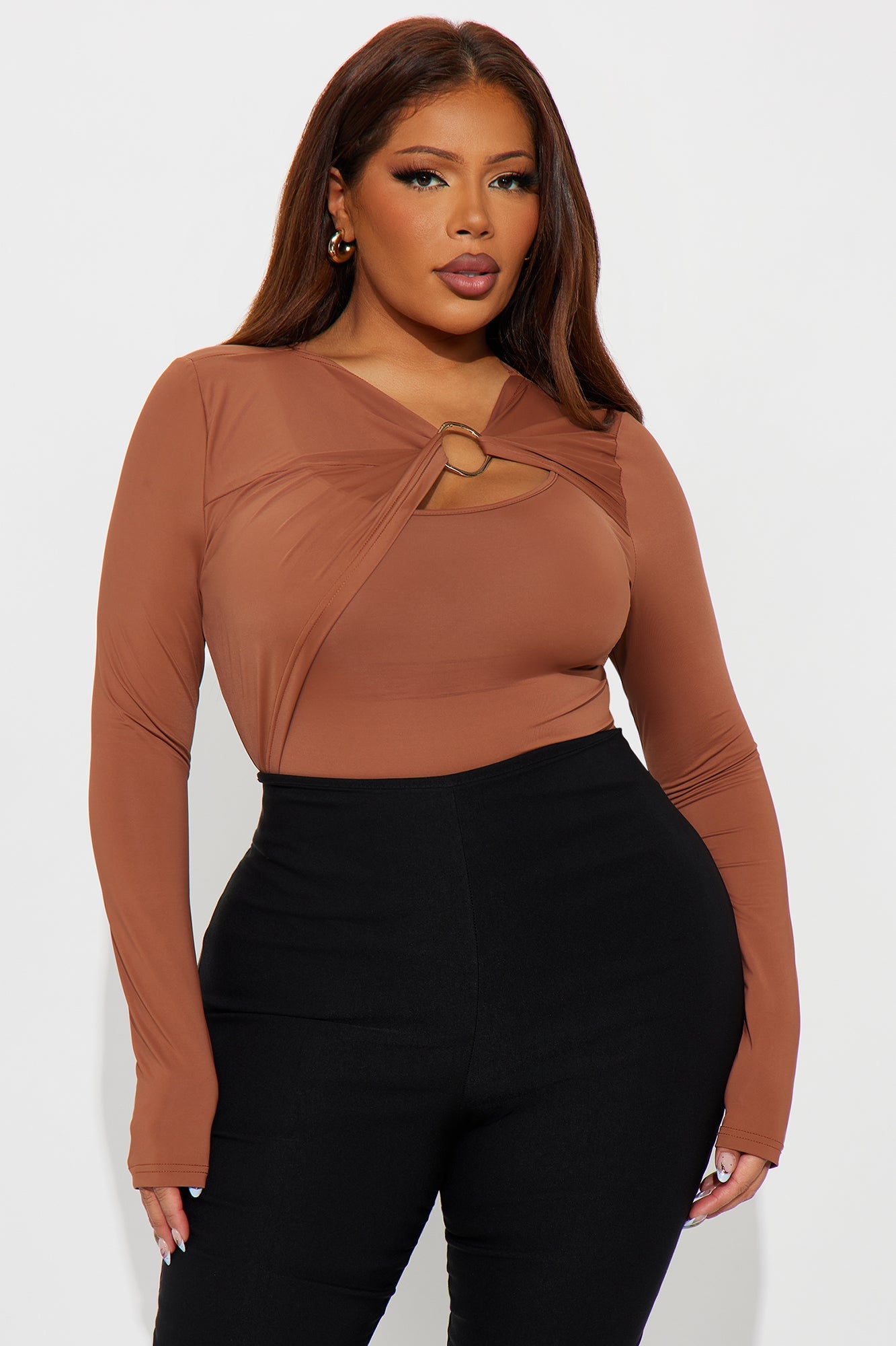 Libra Ruched Long Sleeve Top - Brown