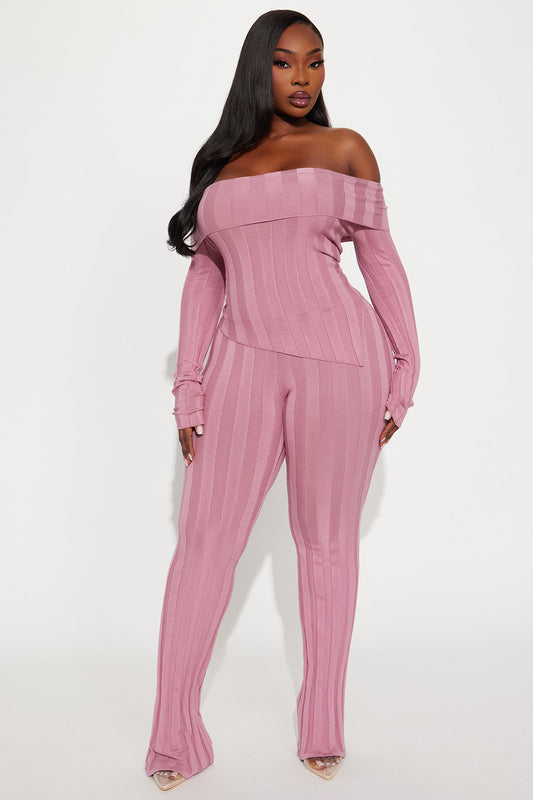 Vivien Off Shoulder Sweater Pant Set - Pink