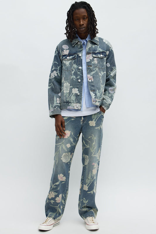 Fallen Roses Trucker Jacket - Medium Blue Wash