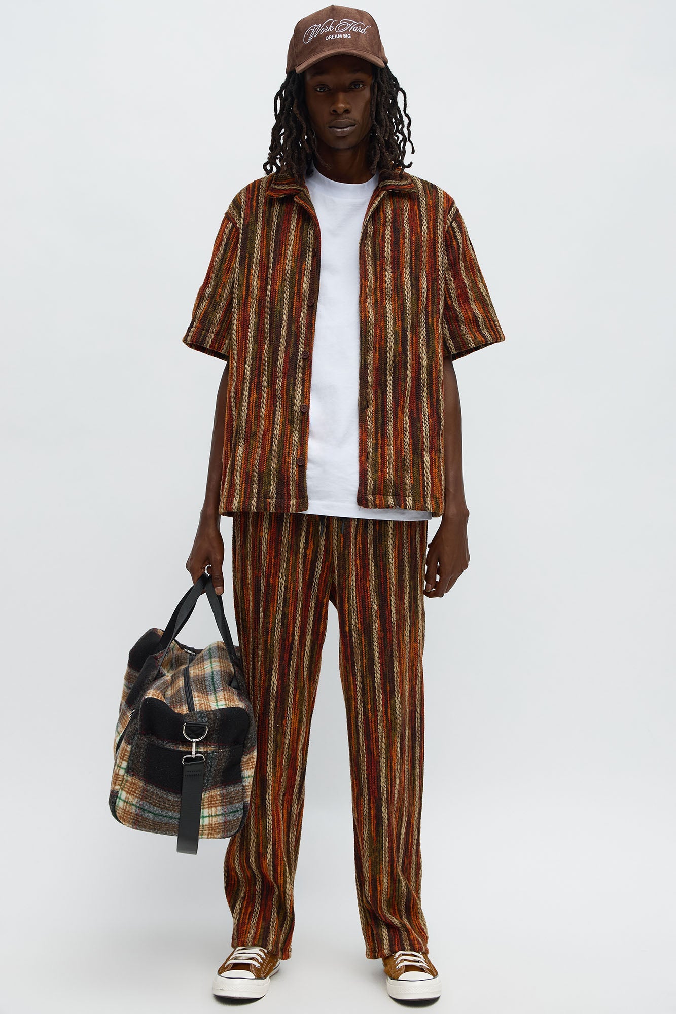 Melange Yarn Closed Closed Collar Short Sleeve Shirt - Brown/combo