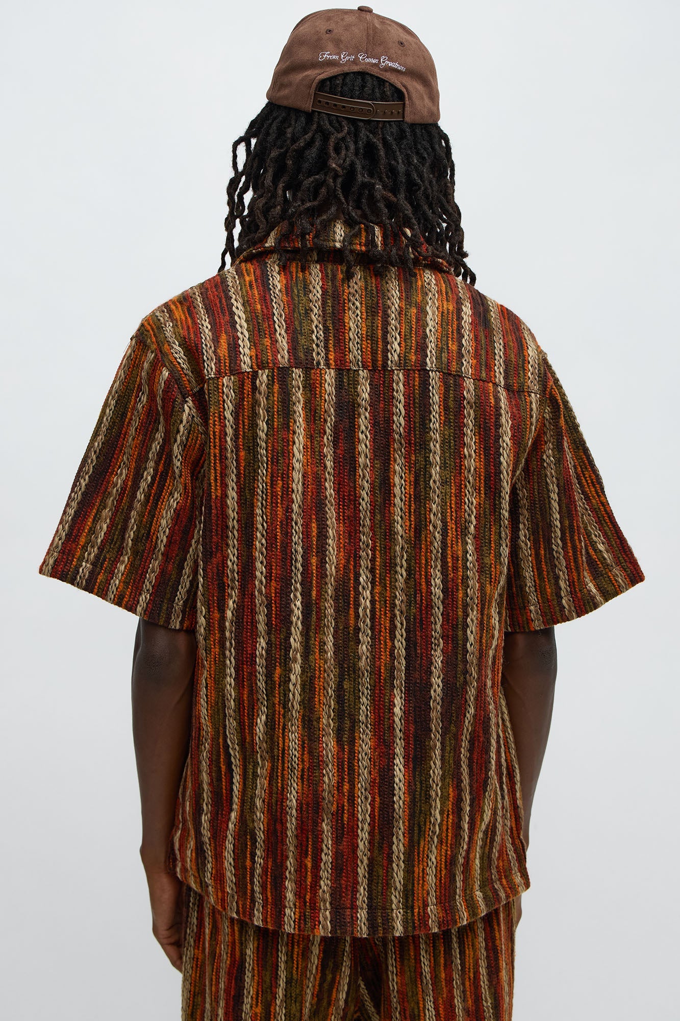 Melange Yarn Closed Closed Collar Short Sleeve Shirt - Brown/combo