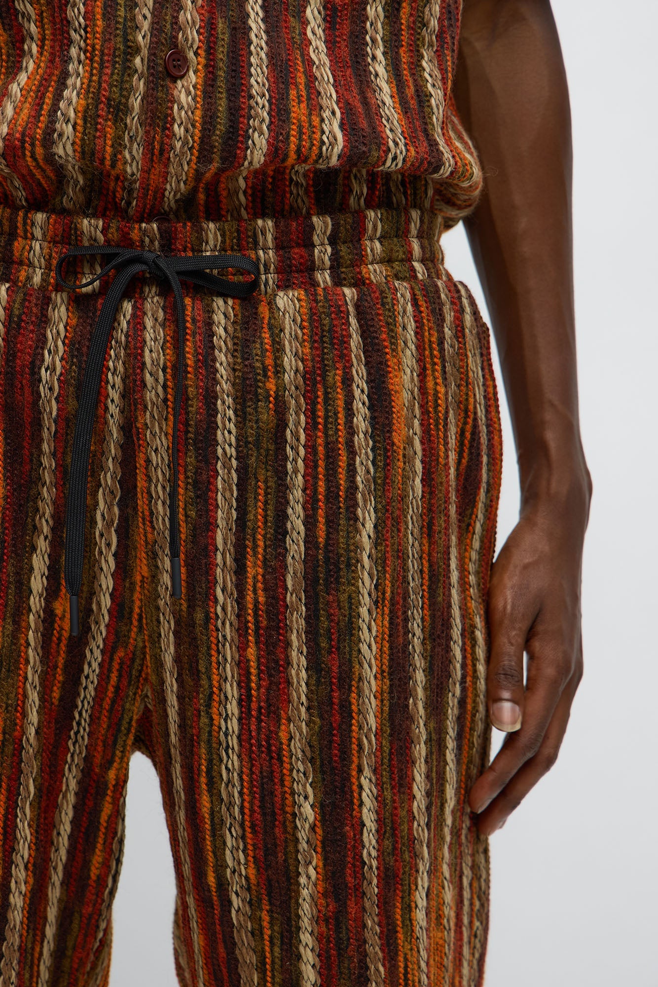 Straight Melange Yarn Knit Pant - Brown/combo