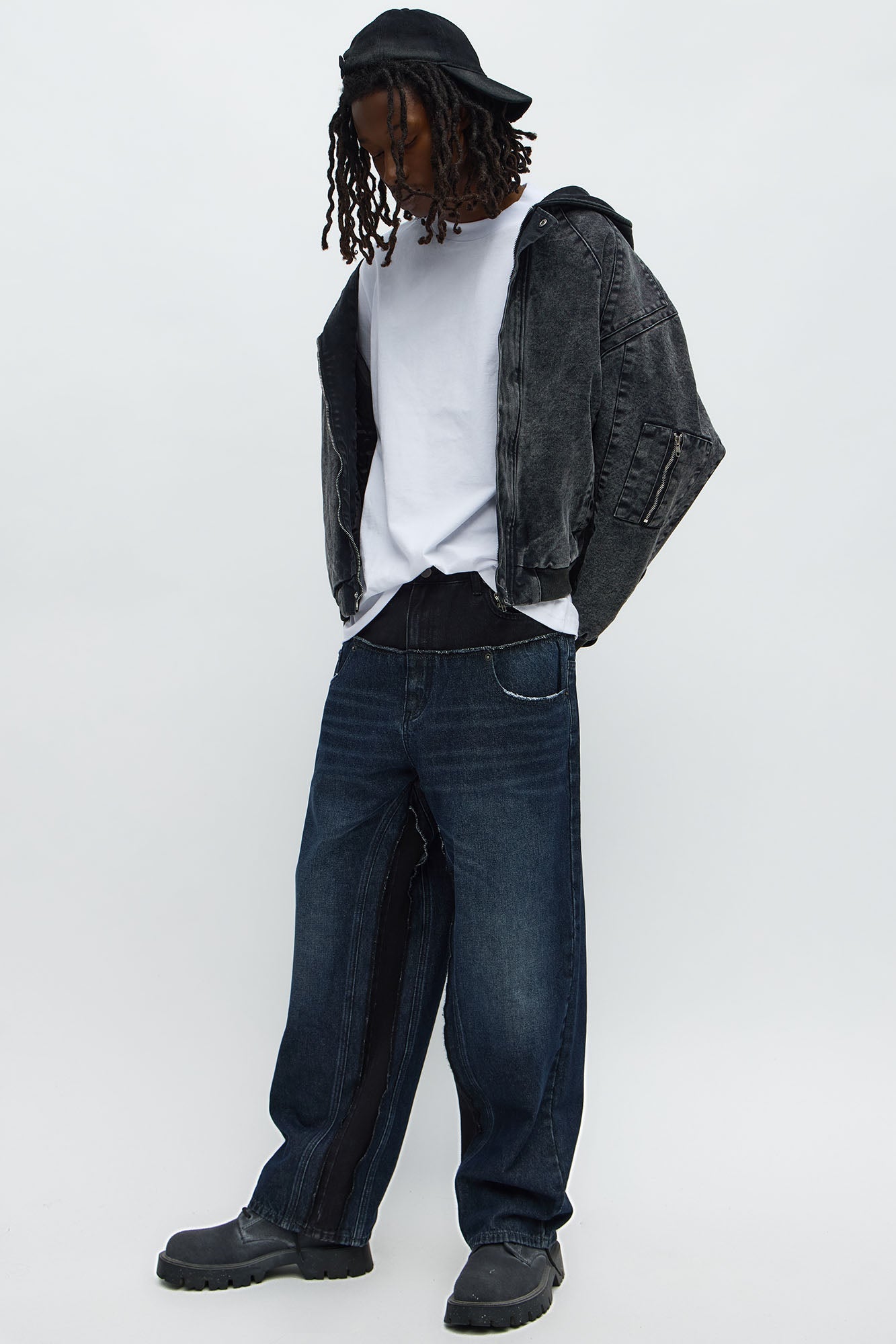 Baggy Double Waist Two Tone Jean - Indigo