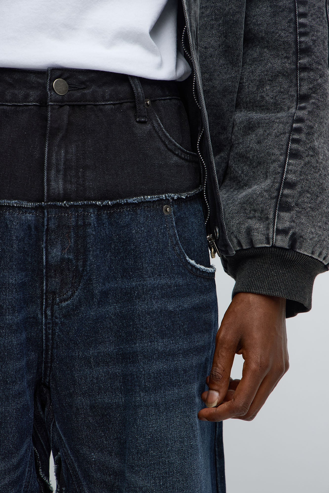 Baggy Double Waist Two Tone Jean - Indigo