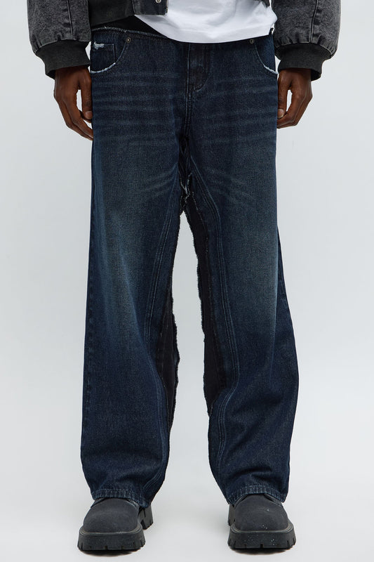 Baggy Double Waist Two Tone Jean - Indigo