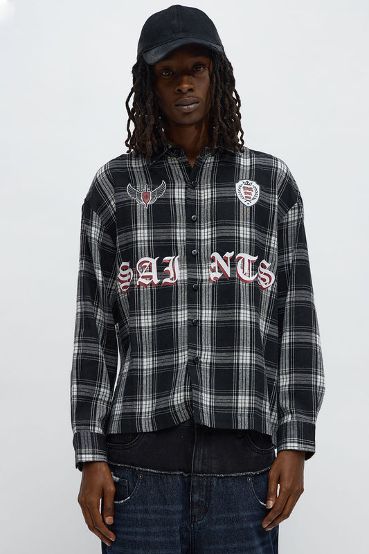Saints Patched Up Printed Flannel - Black/White