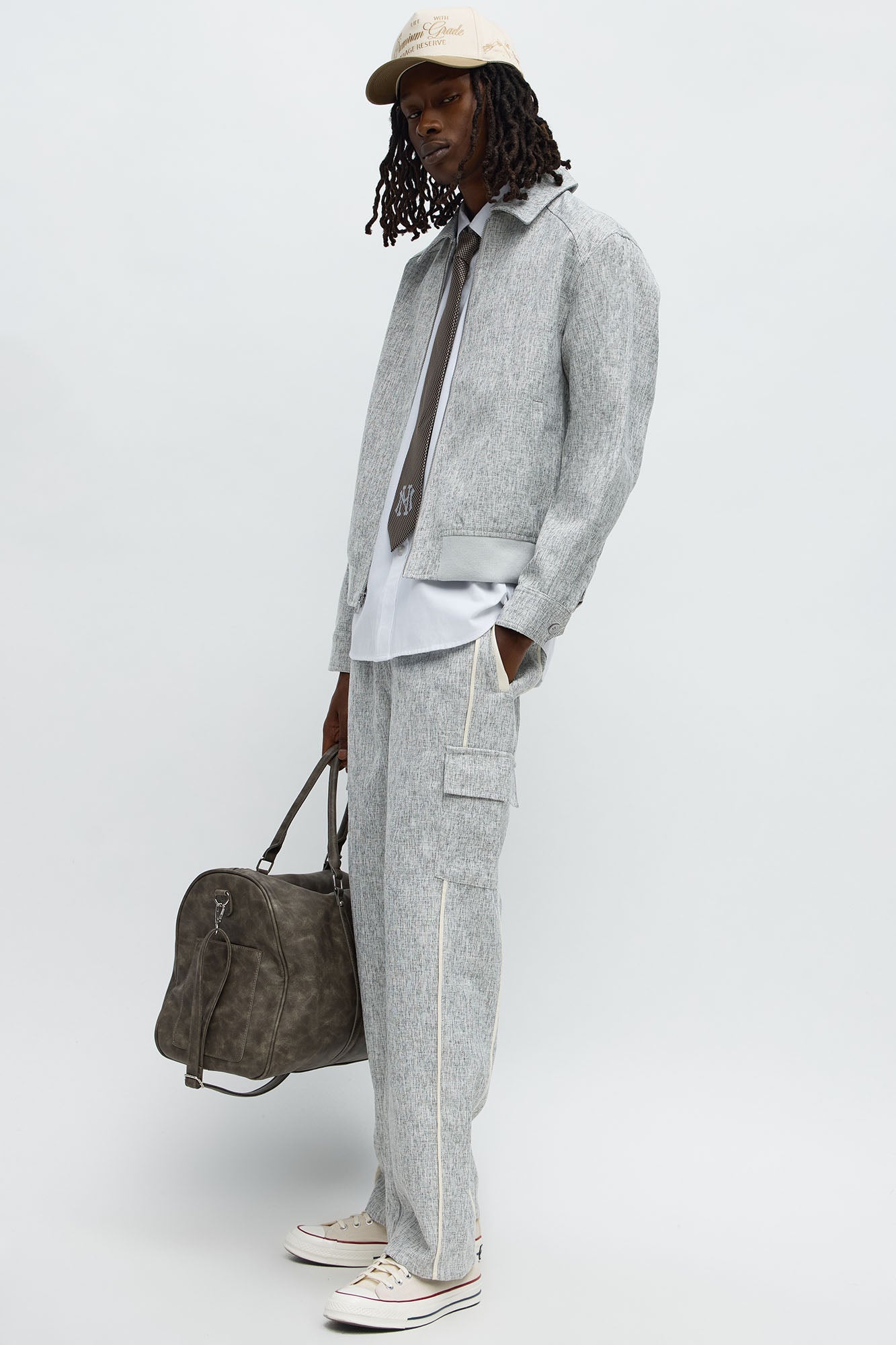 Tweed Textured Zip Jacket - Grey/combo