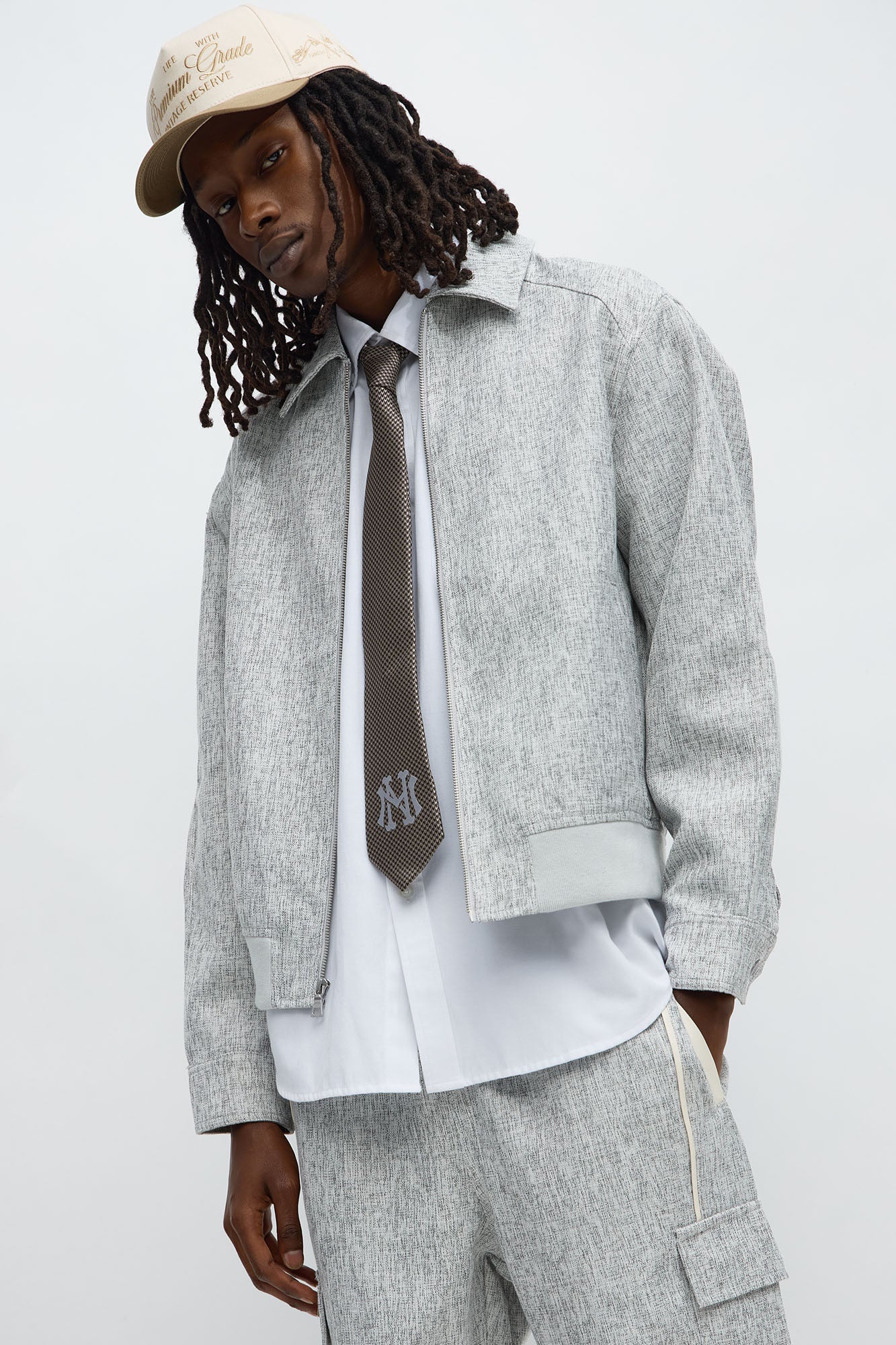 Tweed Textured Zip Jacket - Grey/combo