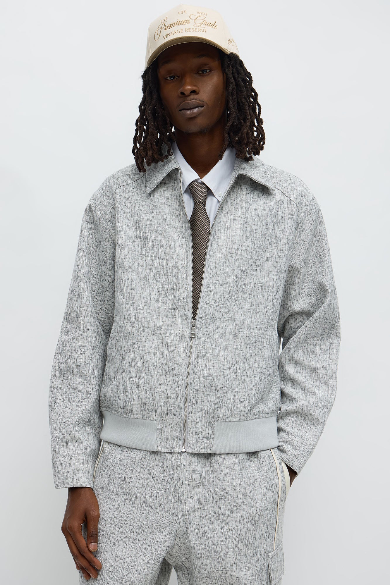 Tweed Textured Zip Jacket - Grey/combo