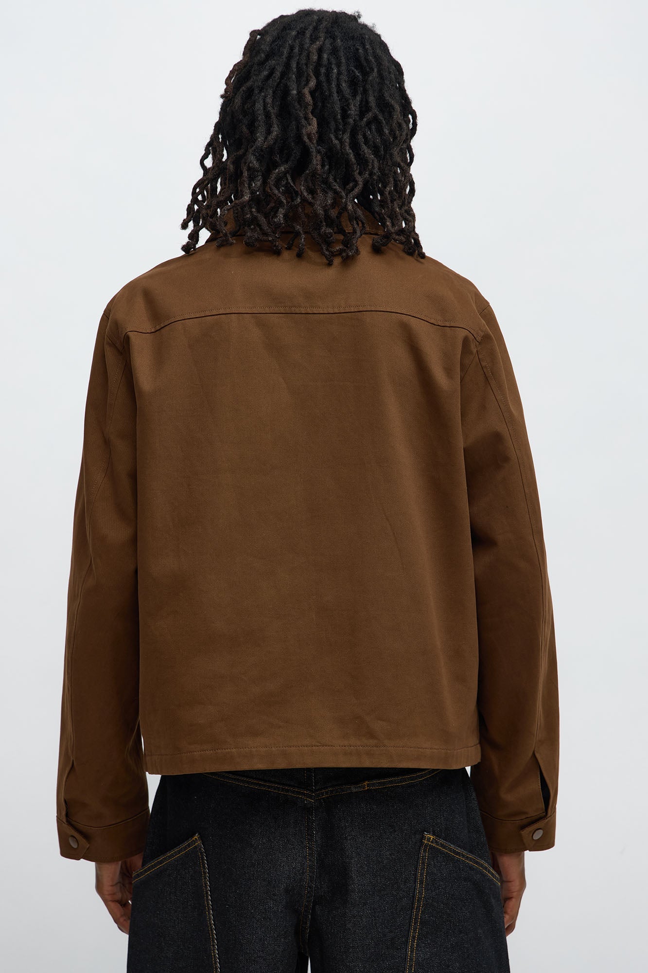 Cropped Utility Corduroy Collar Work Jacket - Brown