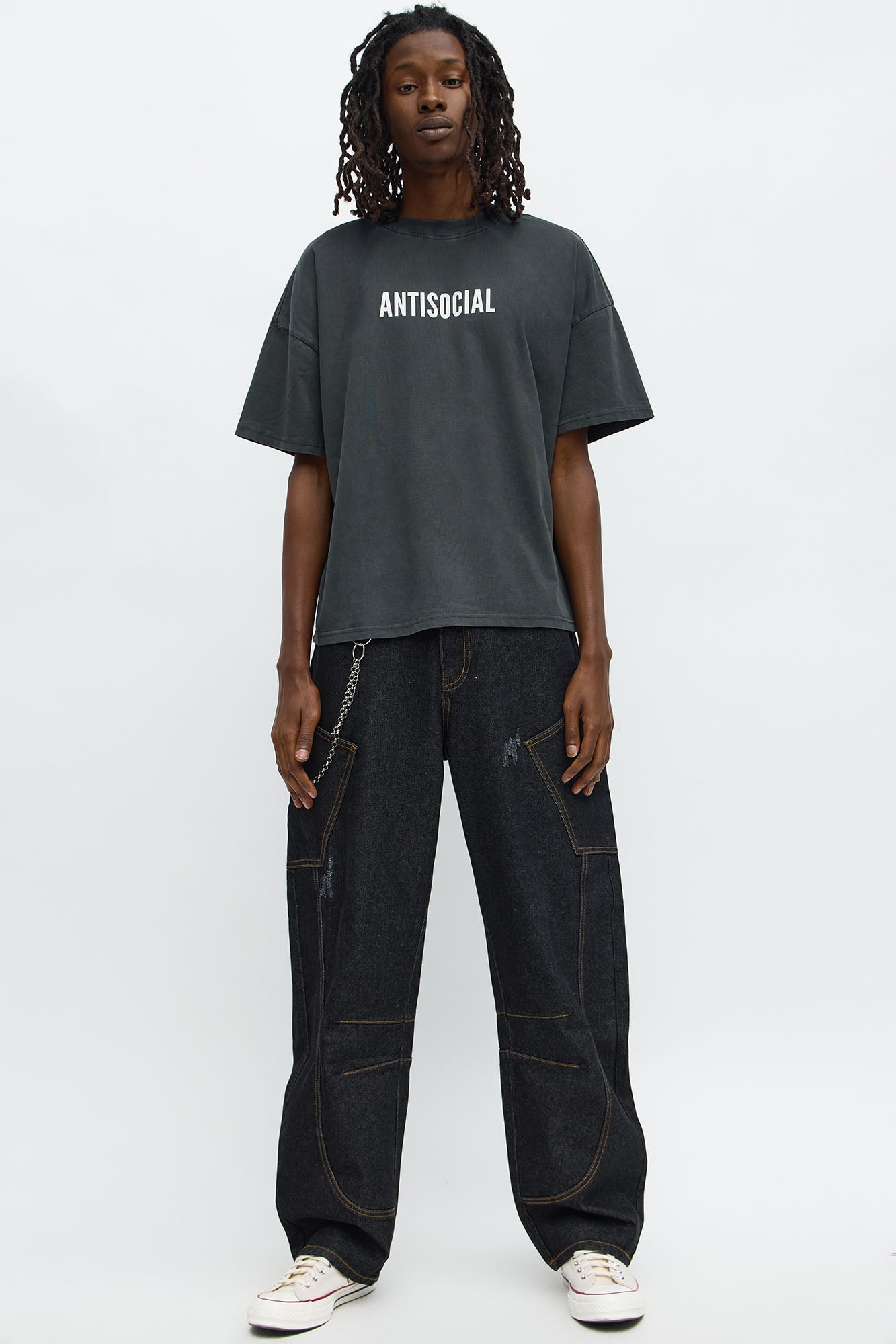 Antisocial Oversized Short Sleeve Tee - Black Wash
