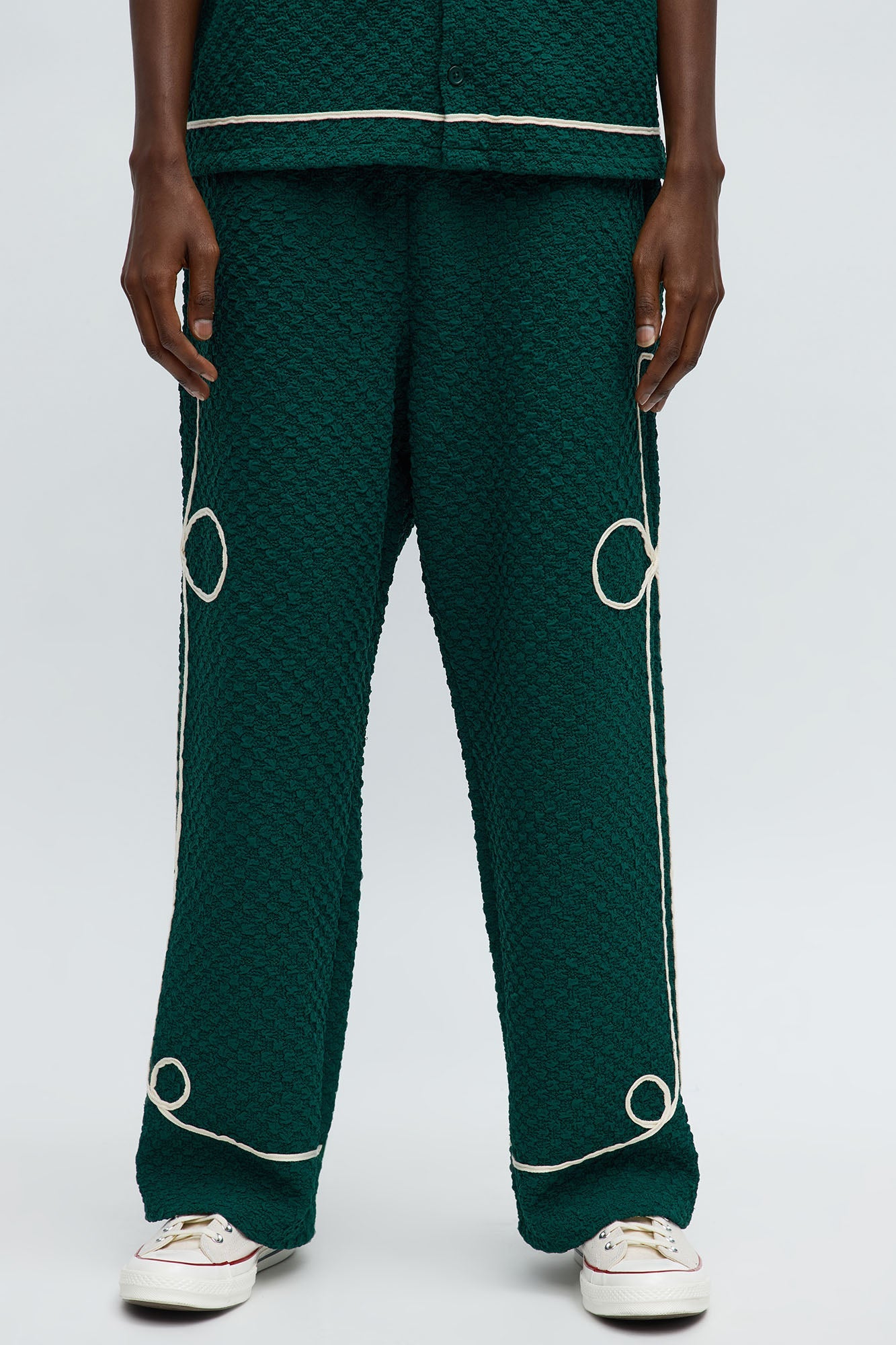 Baggy Soho Weave Applique Textured Pant - Green