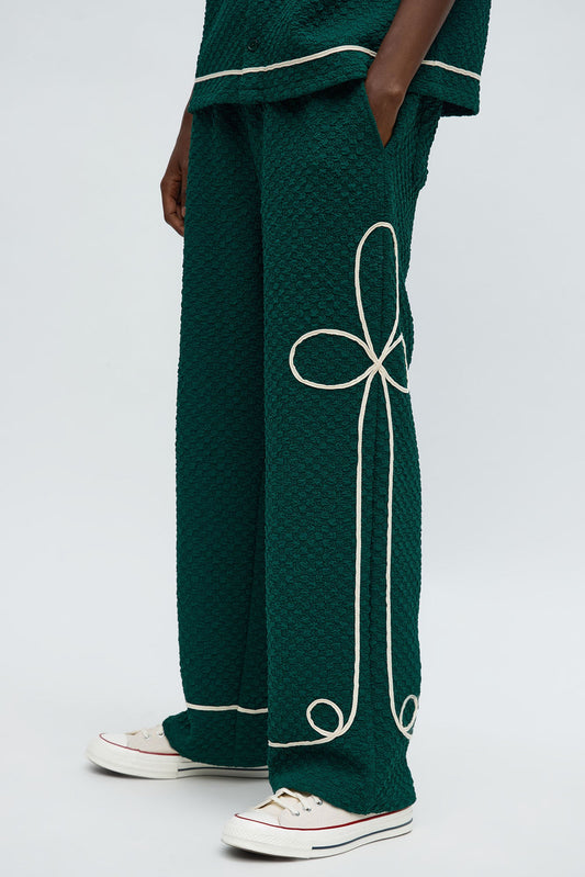 Baggy Soho Weave Applique Textured Pant - Green