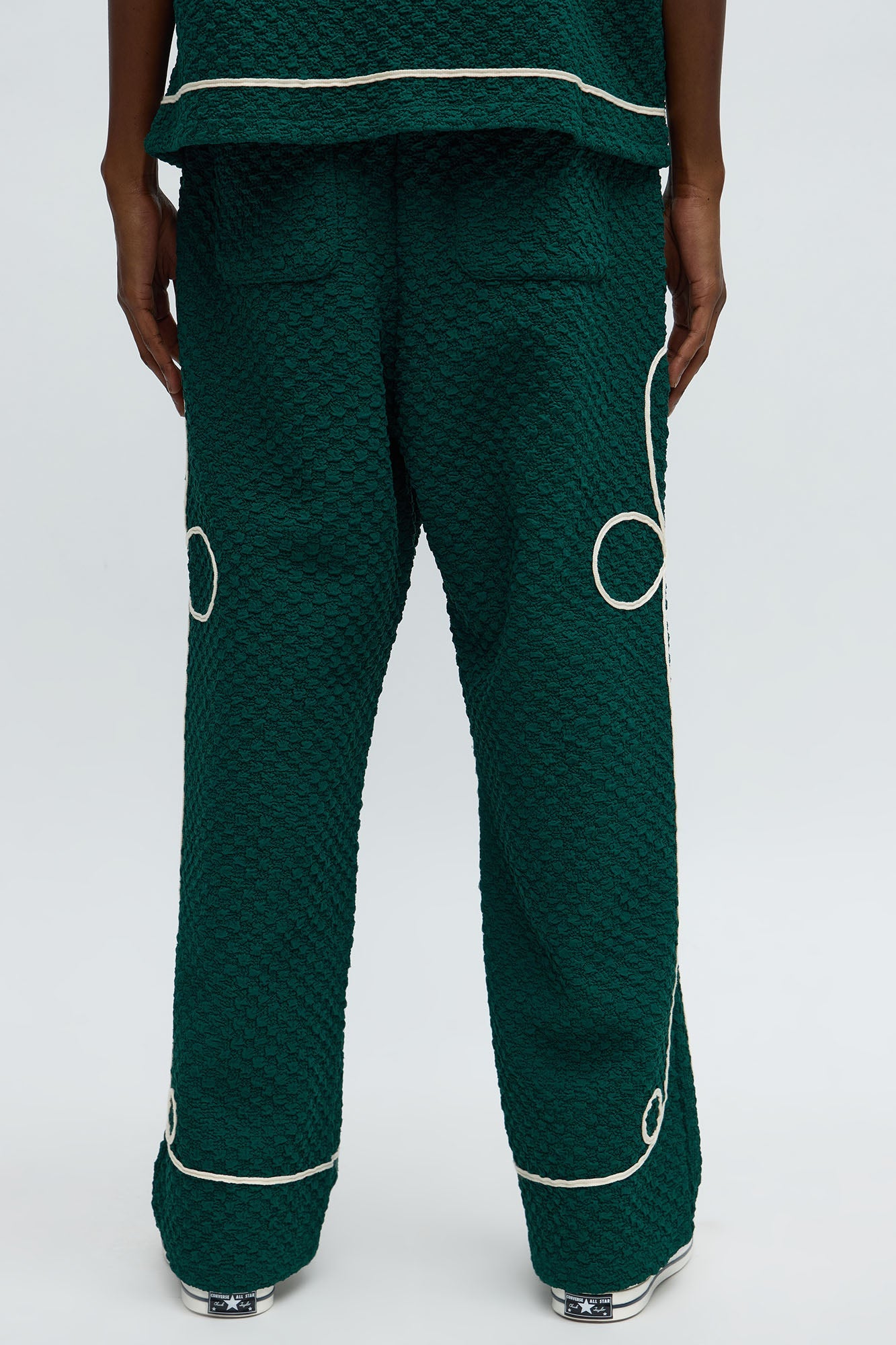 Baggy Soho Weave Applique Textured Pant - Green