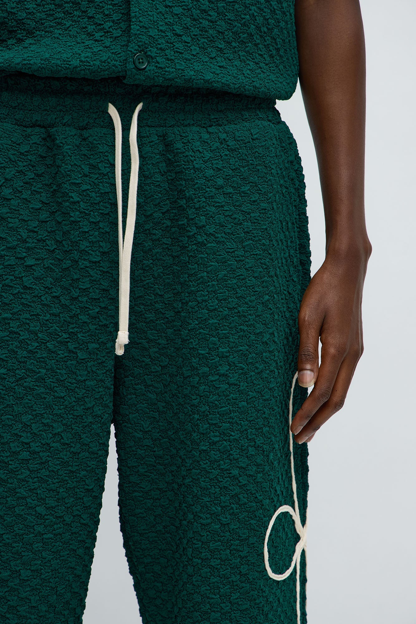 Baggy Soho Weave Applique Textured Pant - Green