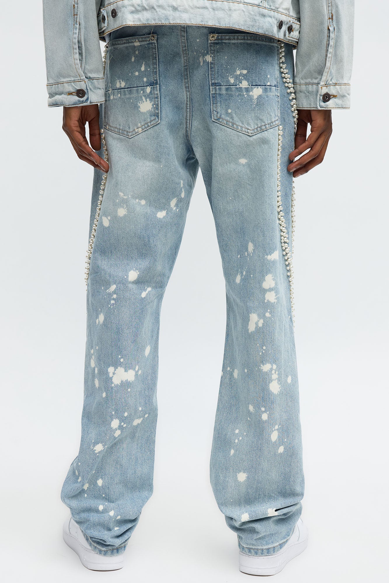 Straight Pearls And Destroyed Bleached Jean - Light Wash