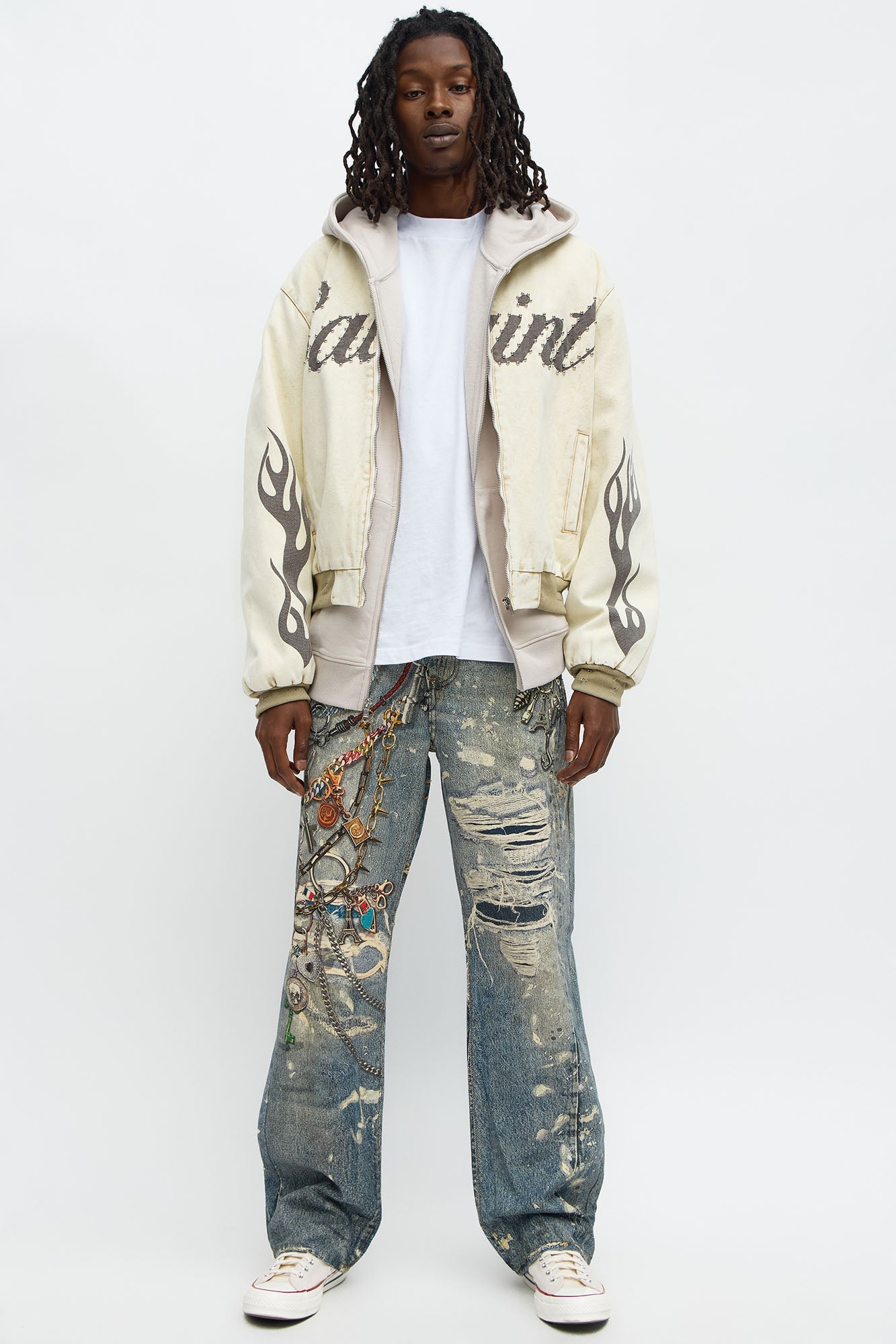 Baggy Got Them Chains On Me Printed Jean - Medium Wash