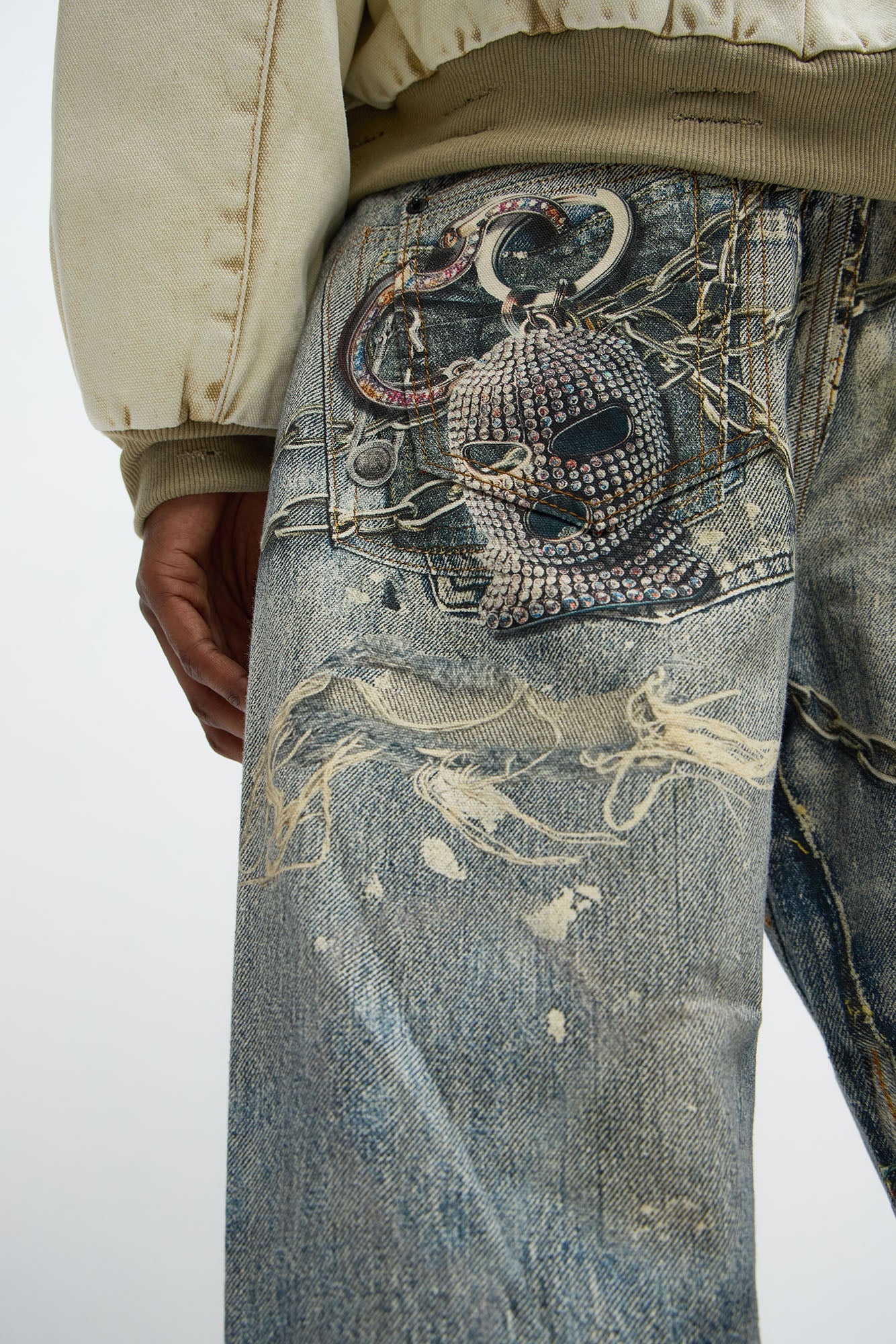 Baggy Got Them Chains On Me Printed Jean - Medium Wash