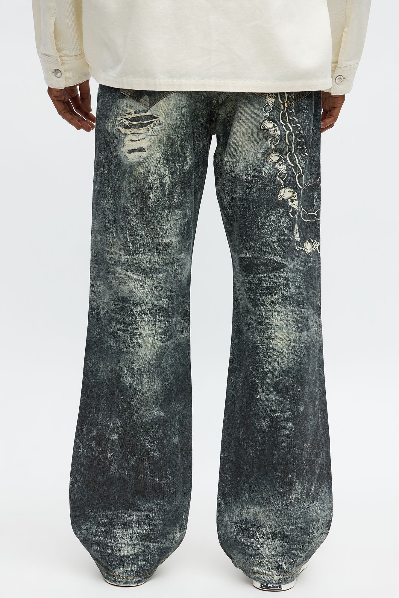 Baggy Skulls And Chains Printed Jean - Black Wash