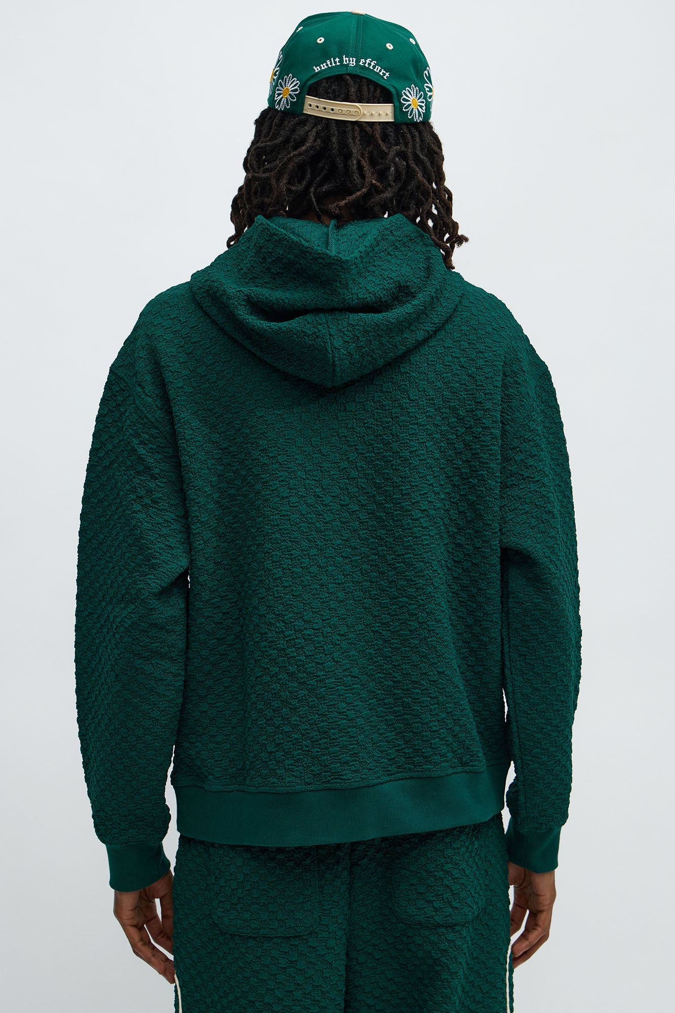 Soho Weave Applique Textured Zip Hoodie - Green