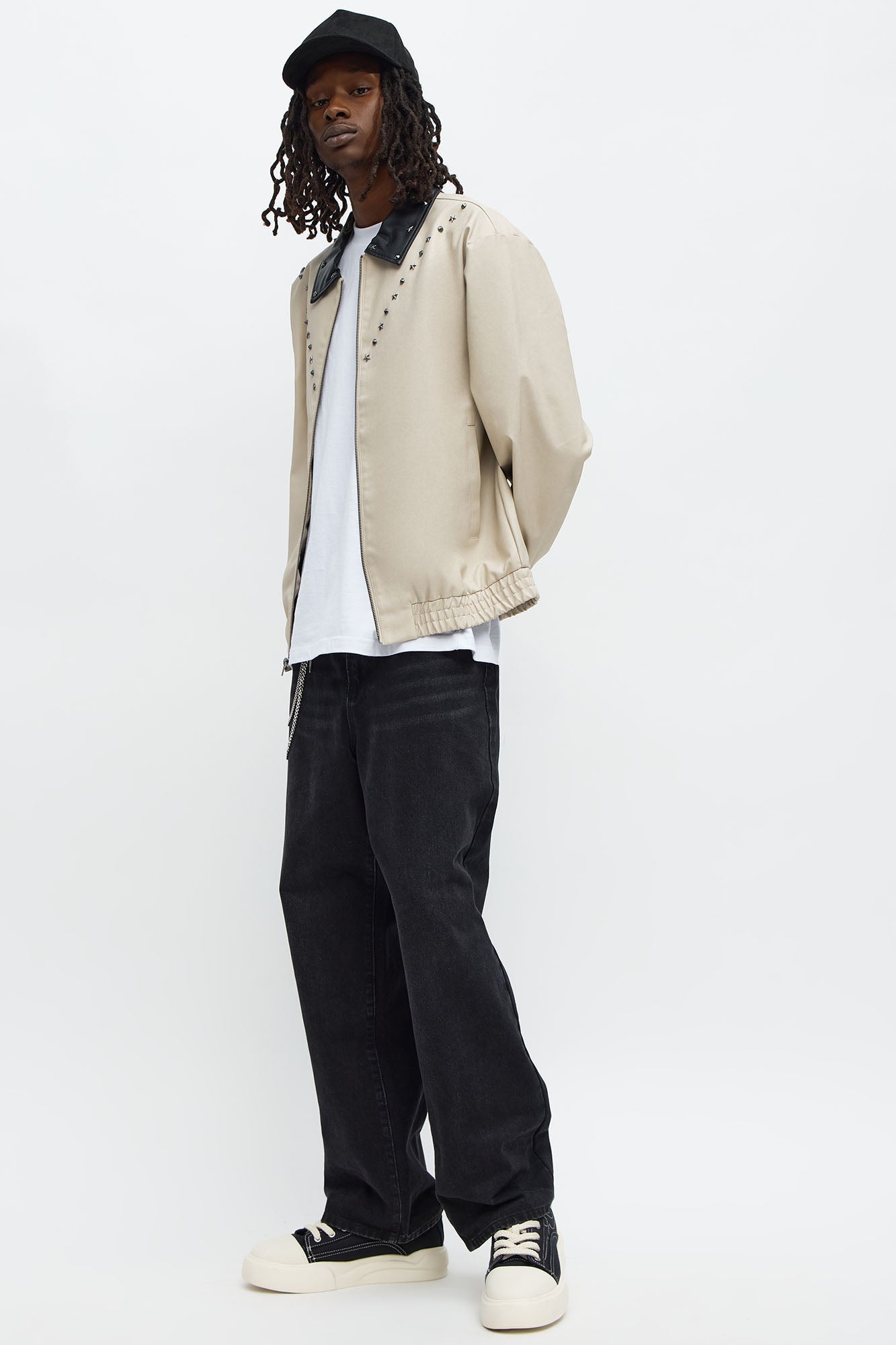 Studded Star Faux Leather Work Jacket - Taupe