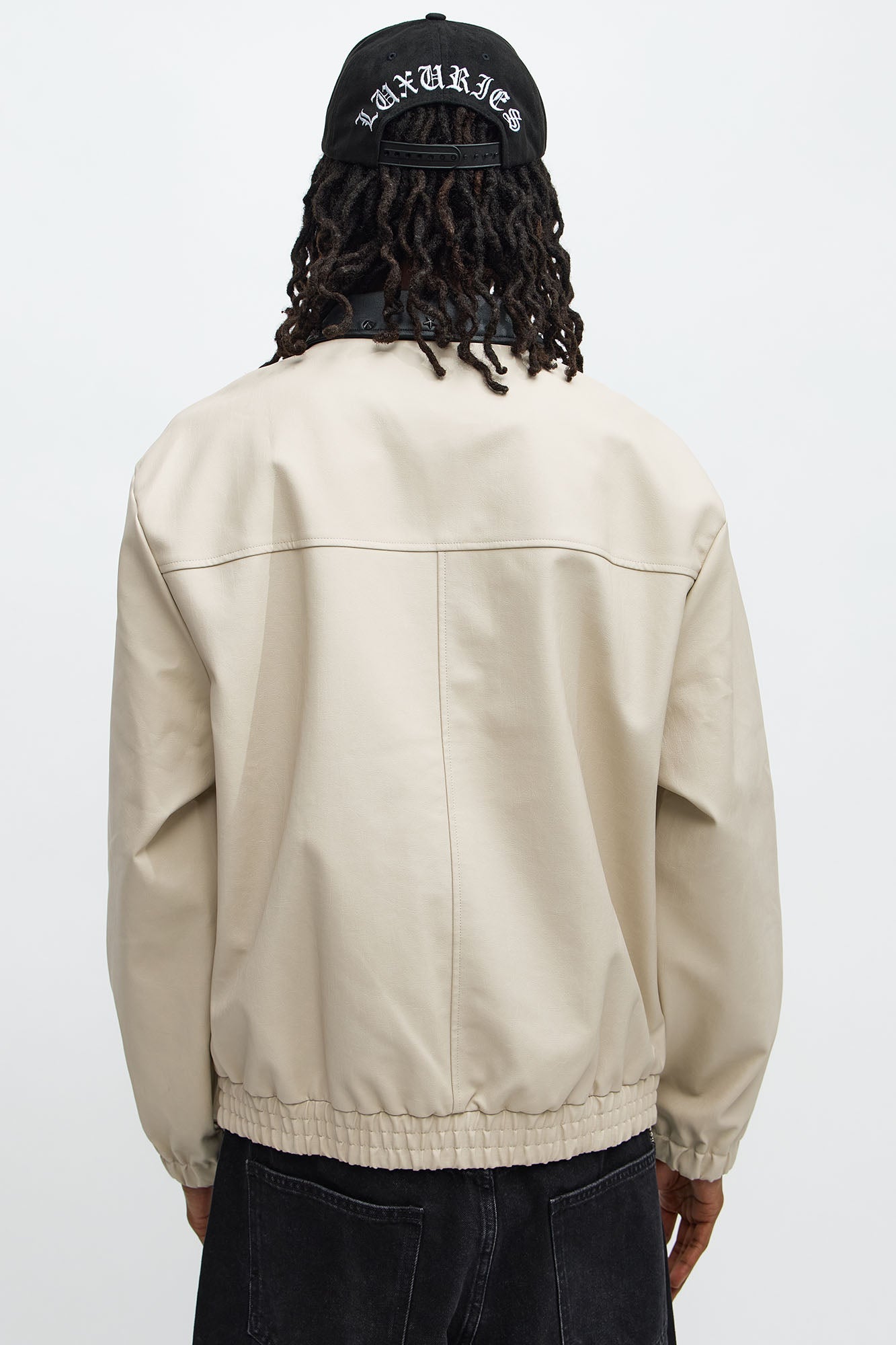 Studded Star Faux Leather Work Jacket - Taupe