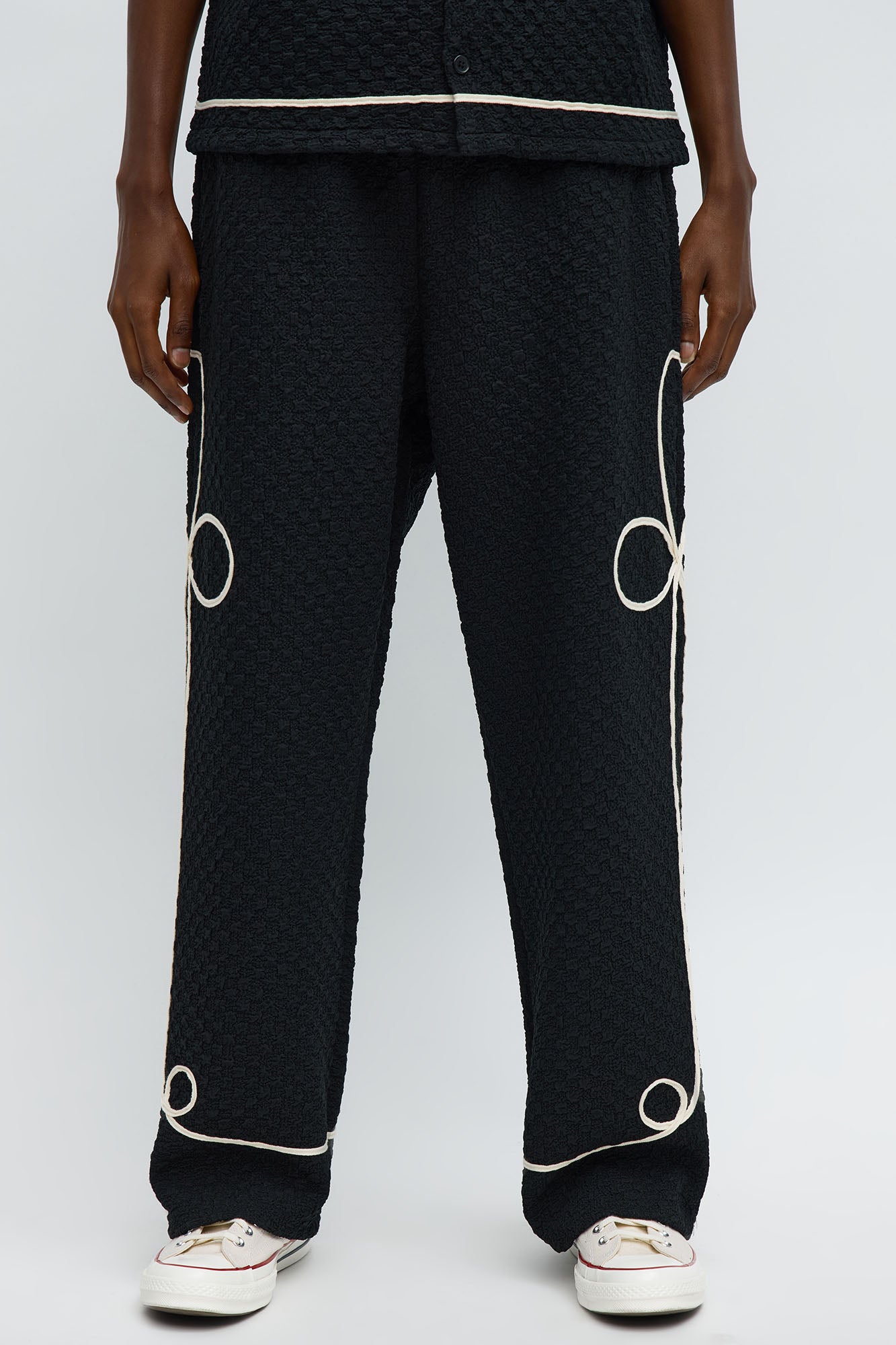 Baggy Soho Weave Applique Textured Pant - Black