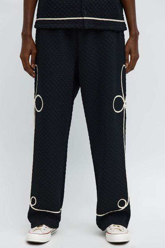 Baggy Soho Weave Applique Textured Pant - Black