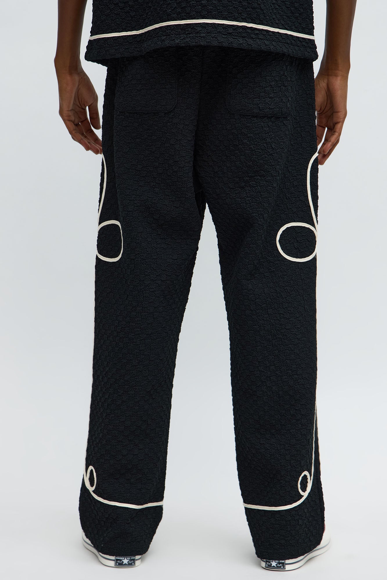 Baggy Soho Weave Applique Textured Pant - Black