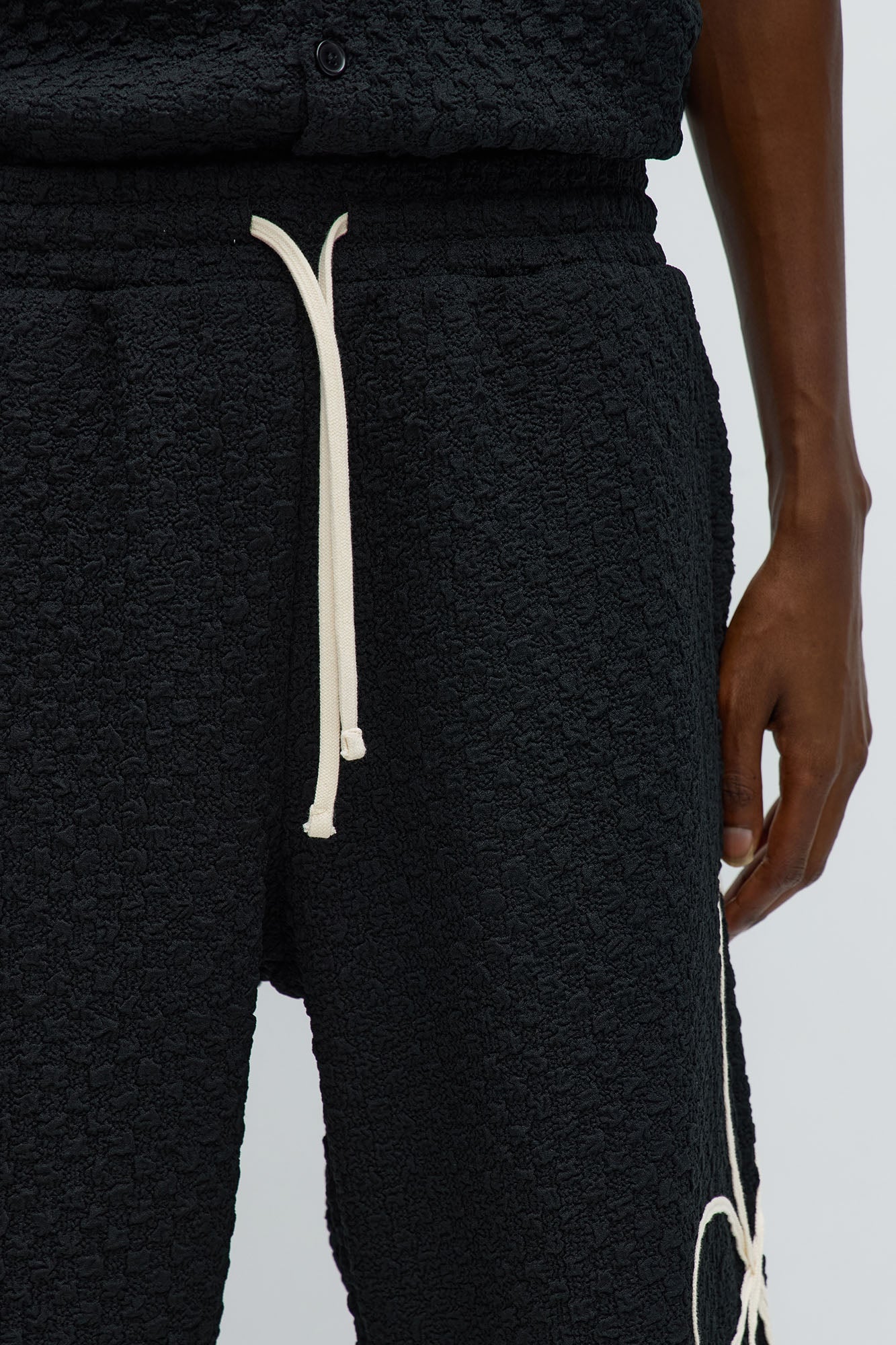 Baggy Soho Weave Applique Textured Pant - Black