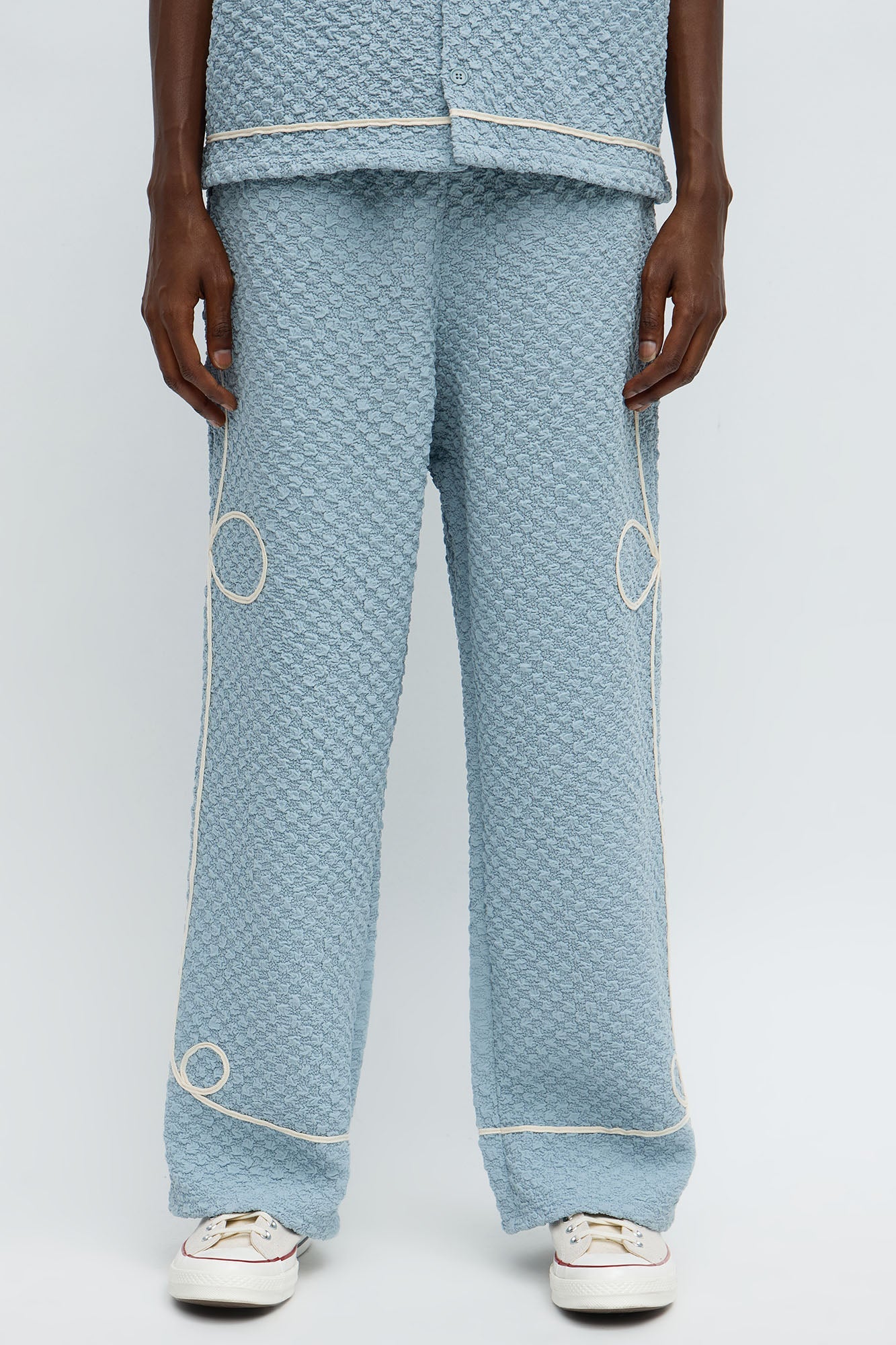 Baggy Soho Weave Applique Textured Pant - Light Blue