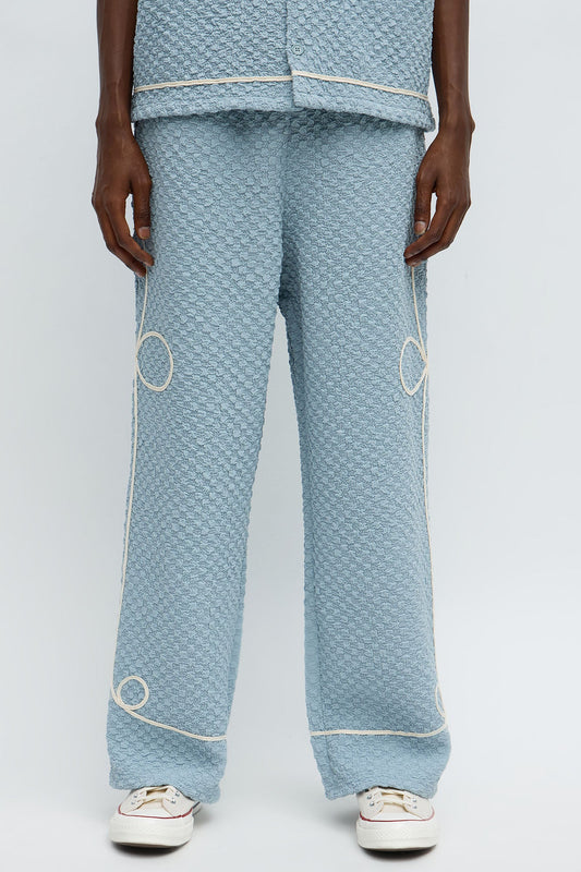 Baggy Soho Weave Applique Textured Pant - Light Blue