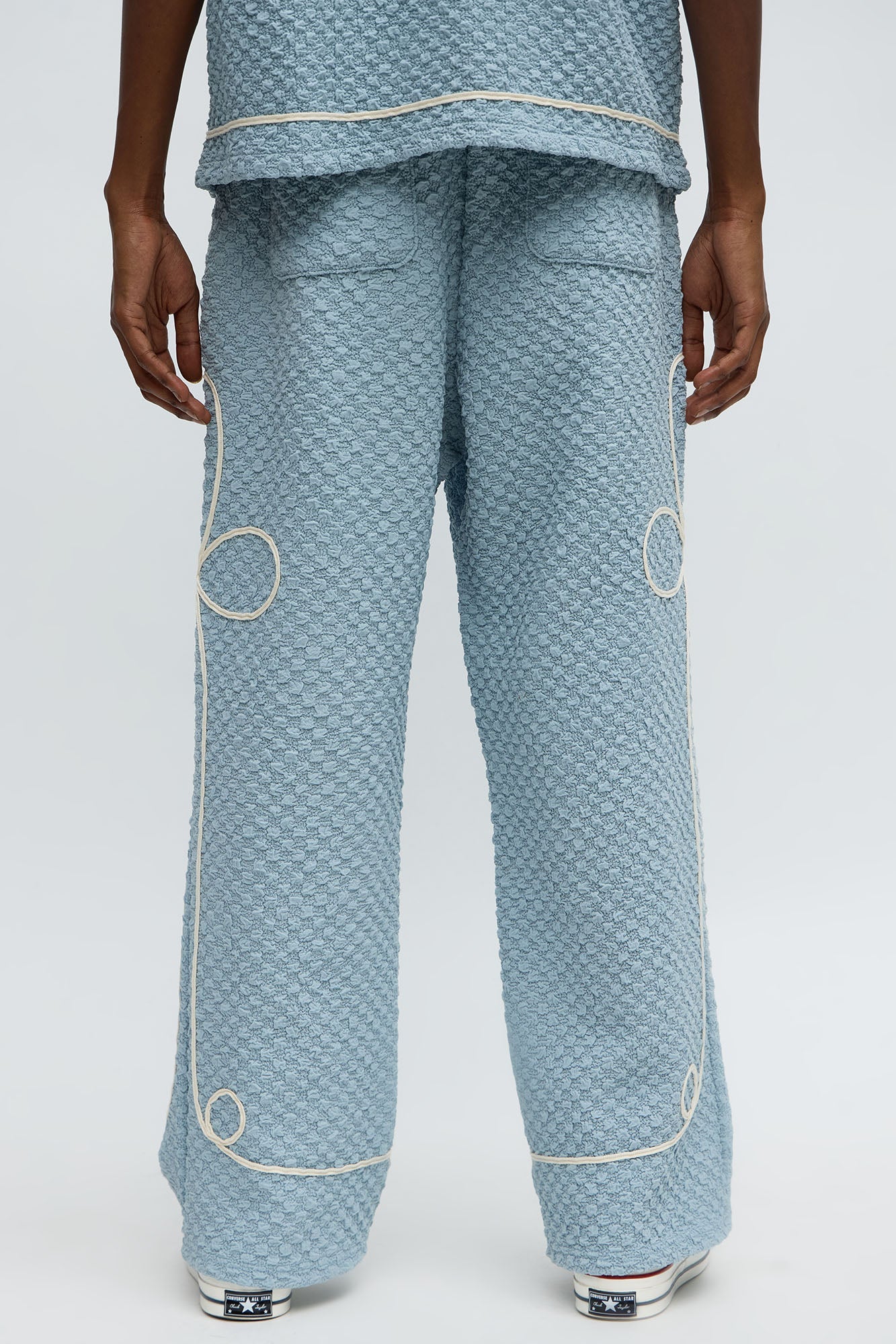 Baggy Soho Weave Applique Textured Pant - Light Blue