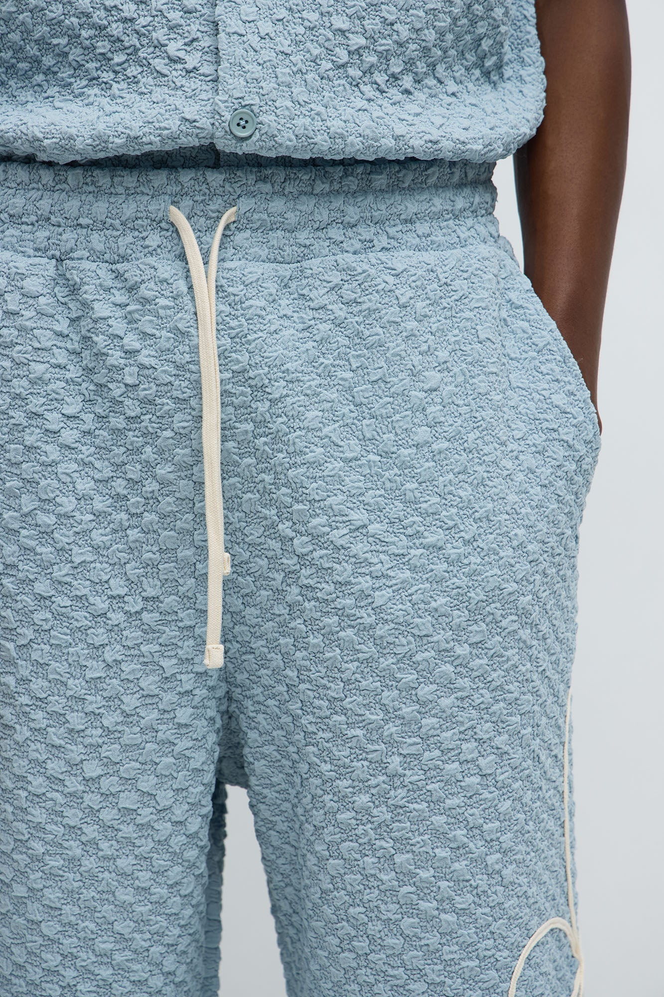 Baggy Soho Weave Applique Textured Pant - Light Blue