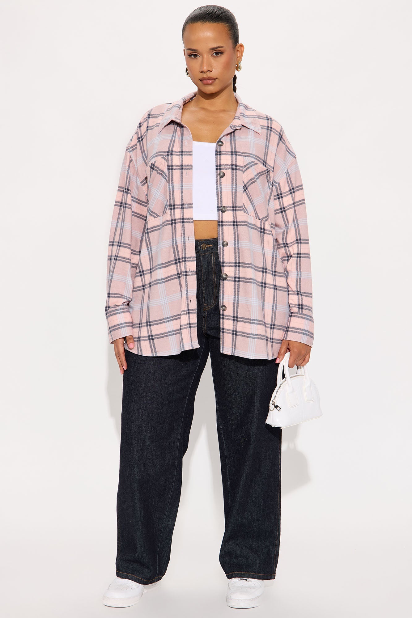 Reagan Long Sleeve Button Up Fleece Shirt - Blush