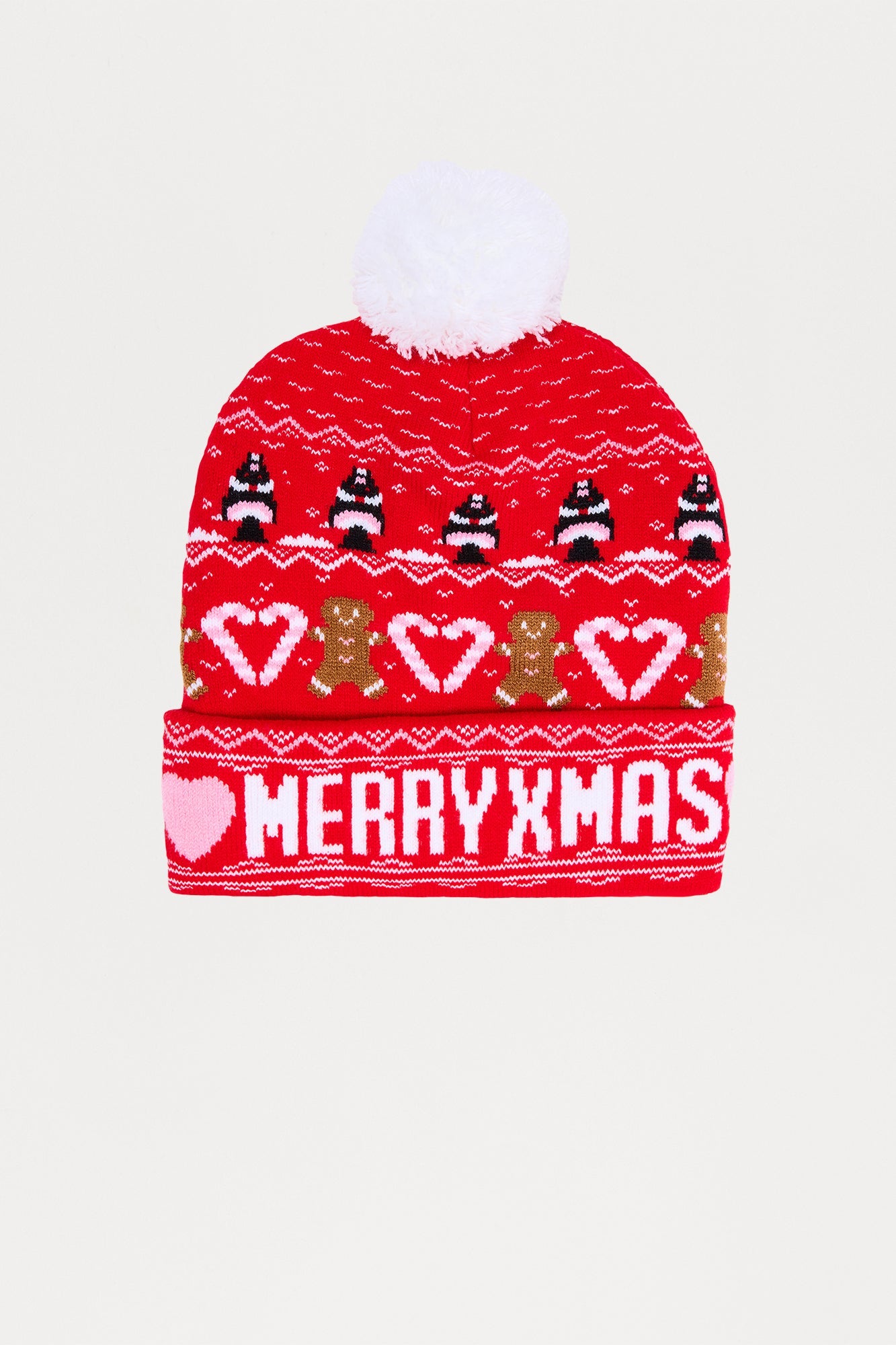 Candy Canes And Gingerbread Xmas Beanie - Red/combo