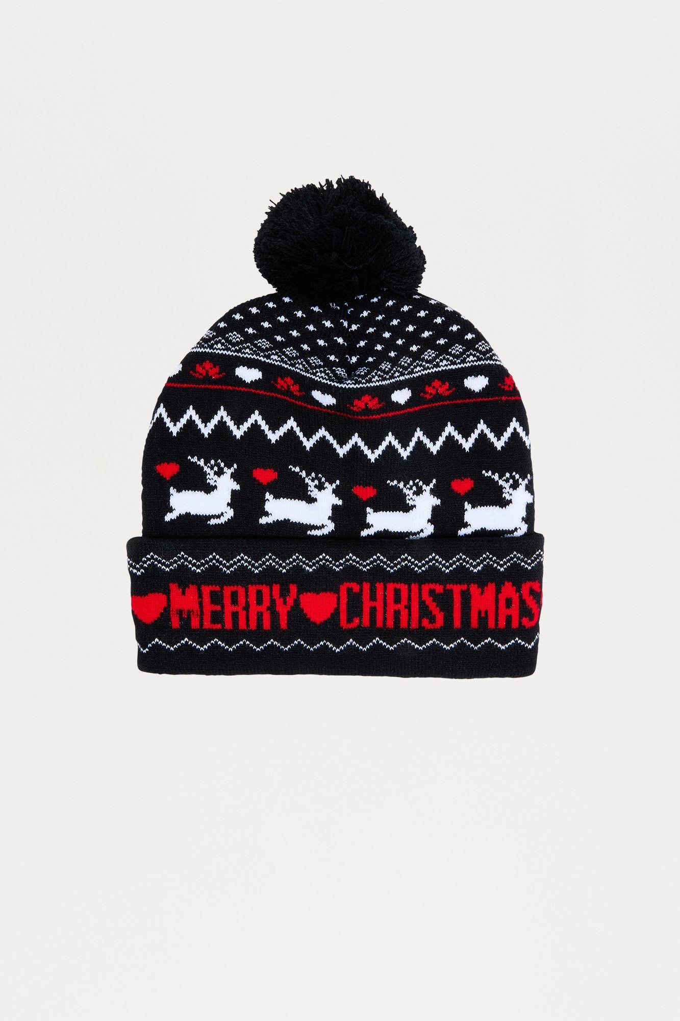 Merry Christmas Reindeer Beanie - Black/combo