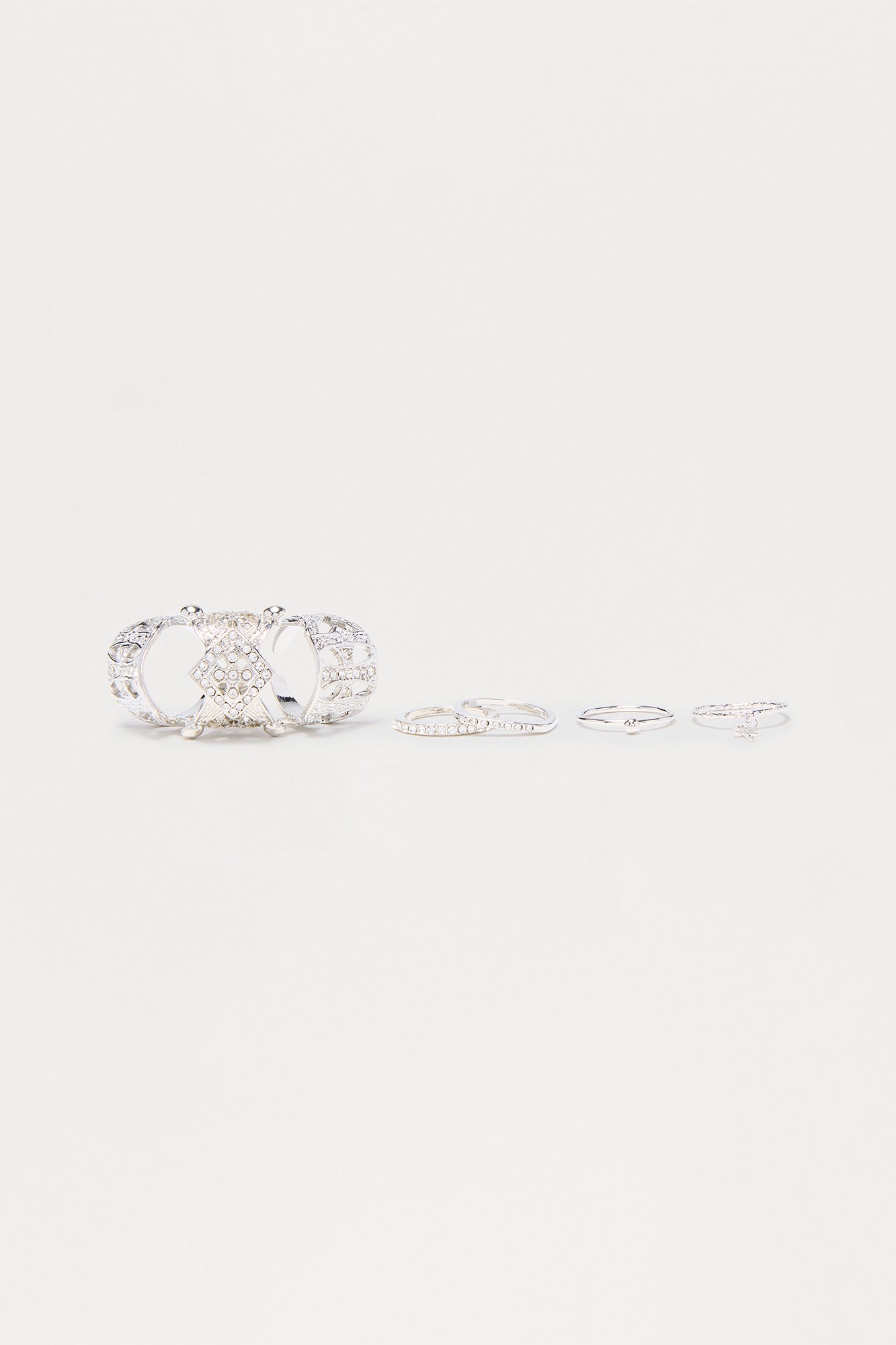 Amber Rhinestone 5 Piece Ring Set - Silver