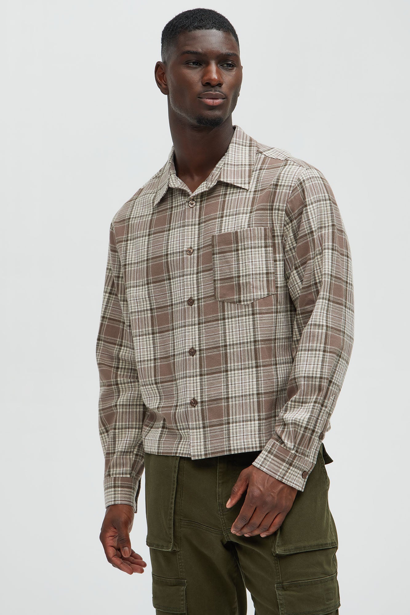 Delano Cropped Plaid Shirt - Taupe/combo