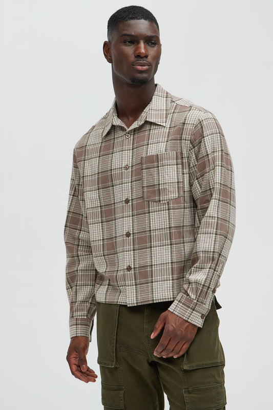 Delano Cropped Plaid Shirt - Taupe/combo