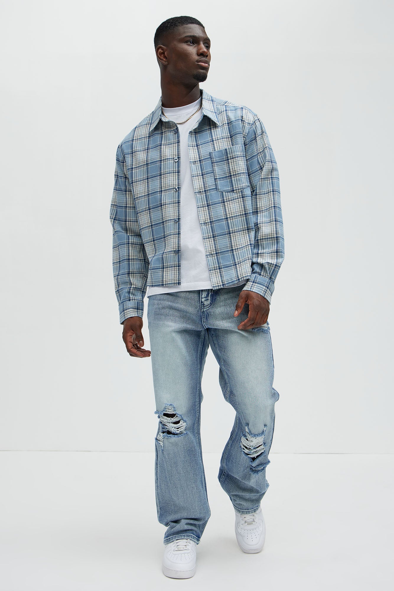 Delano Cropped Plaid Shirt - Blue/combo