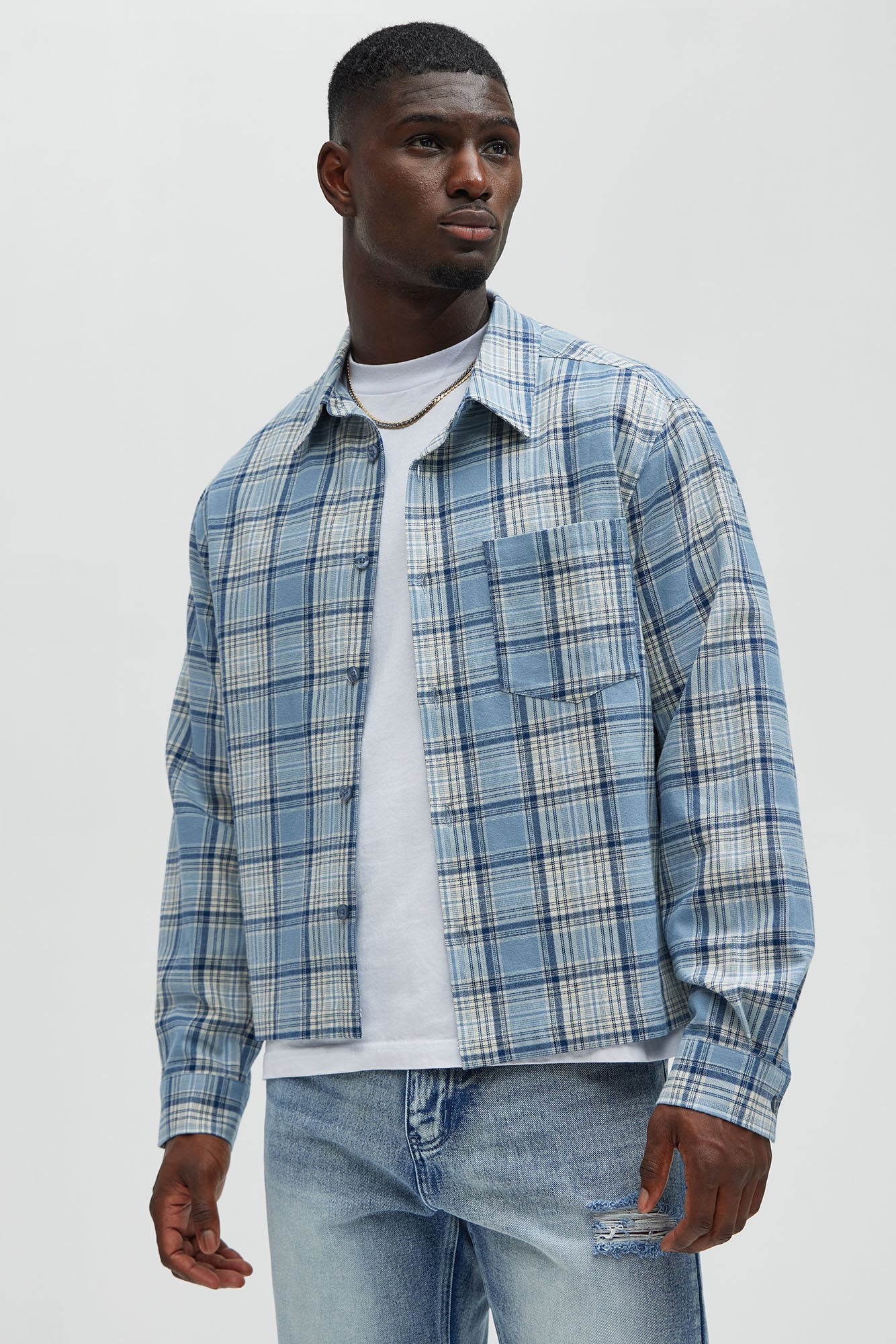 Delano Cropped Plaid Shirt - Blue/combo