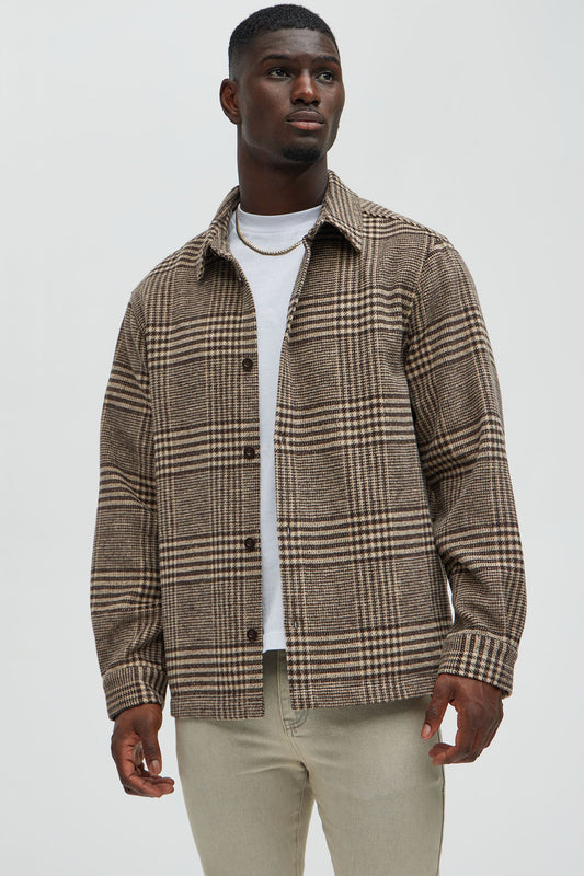 Be Forever Plaid Button Up Shirt - Brown/combo